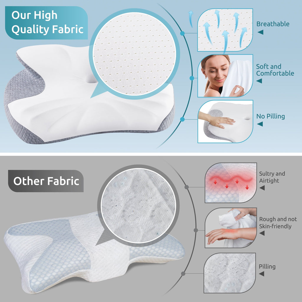 Decorative Plump Cervical Memory Foam Pillow Neck Bed Pillow for Pain Relief Sleeping, Ergonomic Orthopedic for Side Back and Stomach ... - Ergonomic Memory Foam Pillow for Neck Pain Support Detail