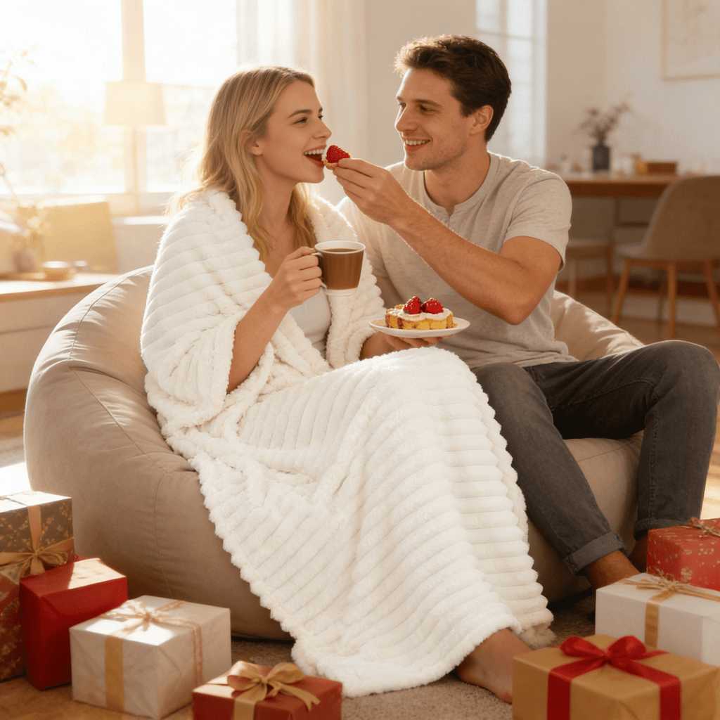 Decorative Knitted White Fleece Throw Blanket for Couch, Super Soft Cozy Blankets and Throws, Decorative Fleece Blankets for Women Men G... - Cozy Fleece Throw Blanket for Couch & Bed Detail
