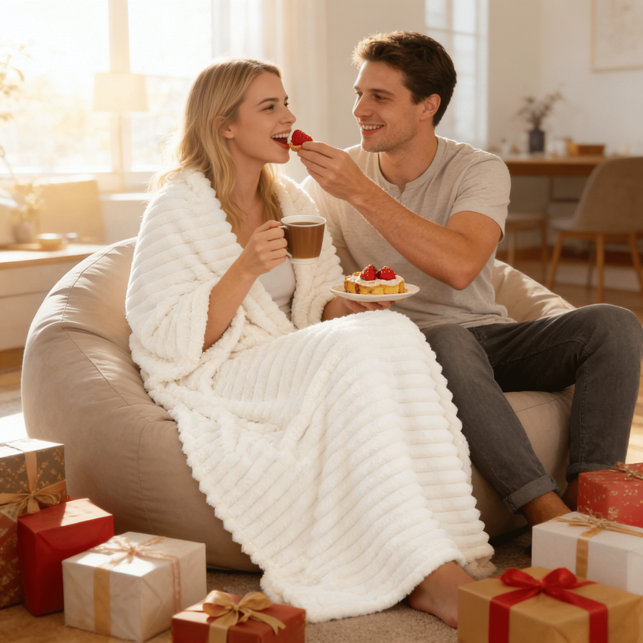 Decorative Knitted White Fleece Throw Blanket for Couch, Super Soft Cozy Blankets and Throws, Decorative Fleece Blankets for Women Men G... - Cozy Fleece Throw Blanket for Couch & Bed Detail