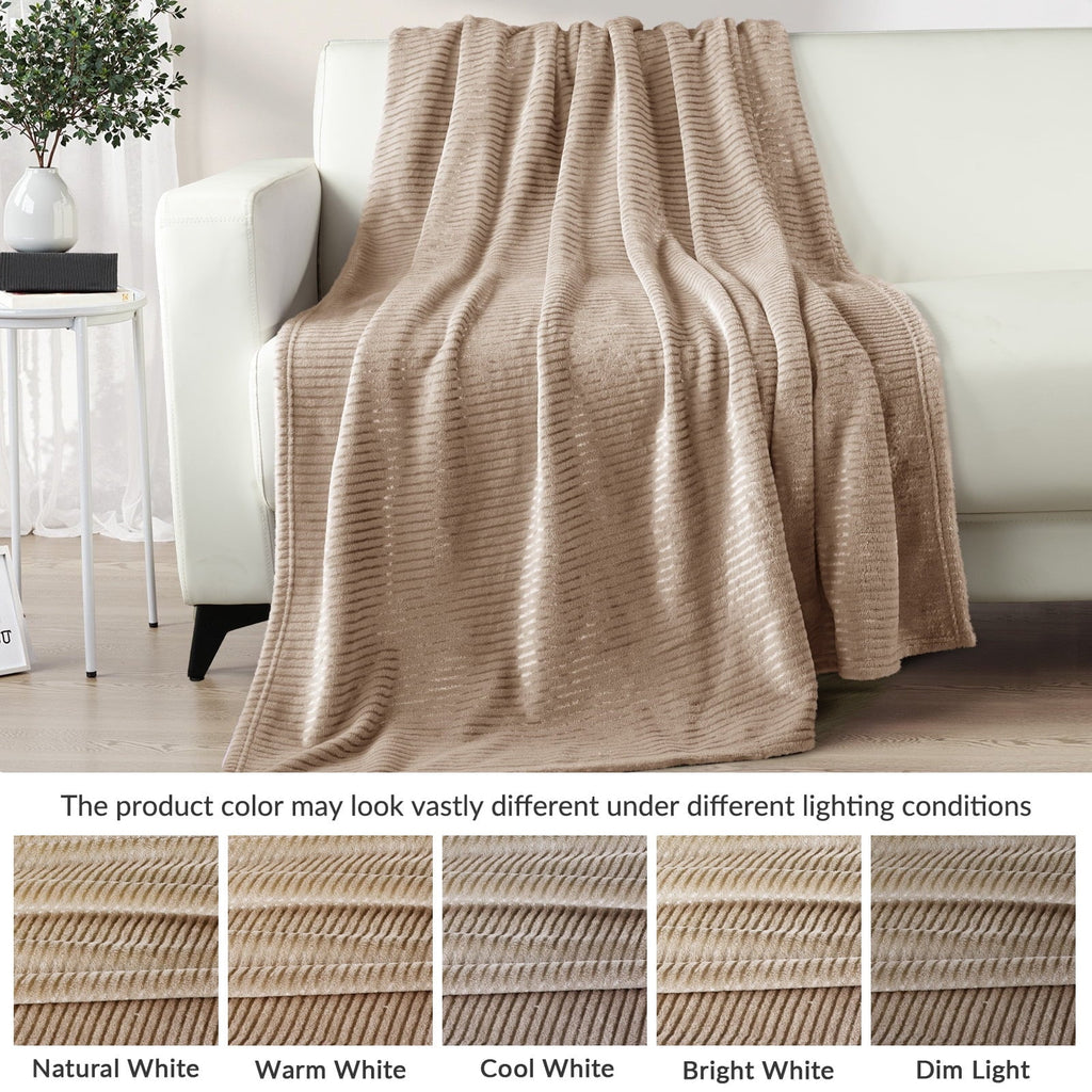 Cozy Fleece Soft Throw Blanket, 50"x60", Camel - Lightweight Plush Warm Blanket for All Seasons Detail