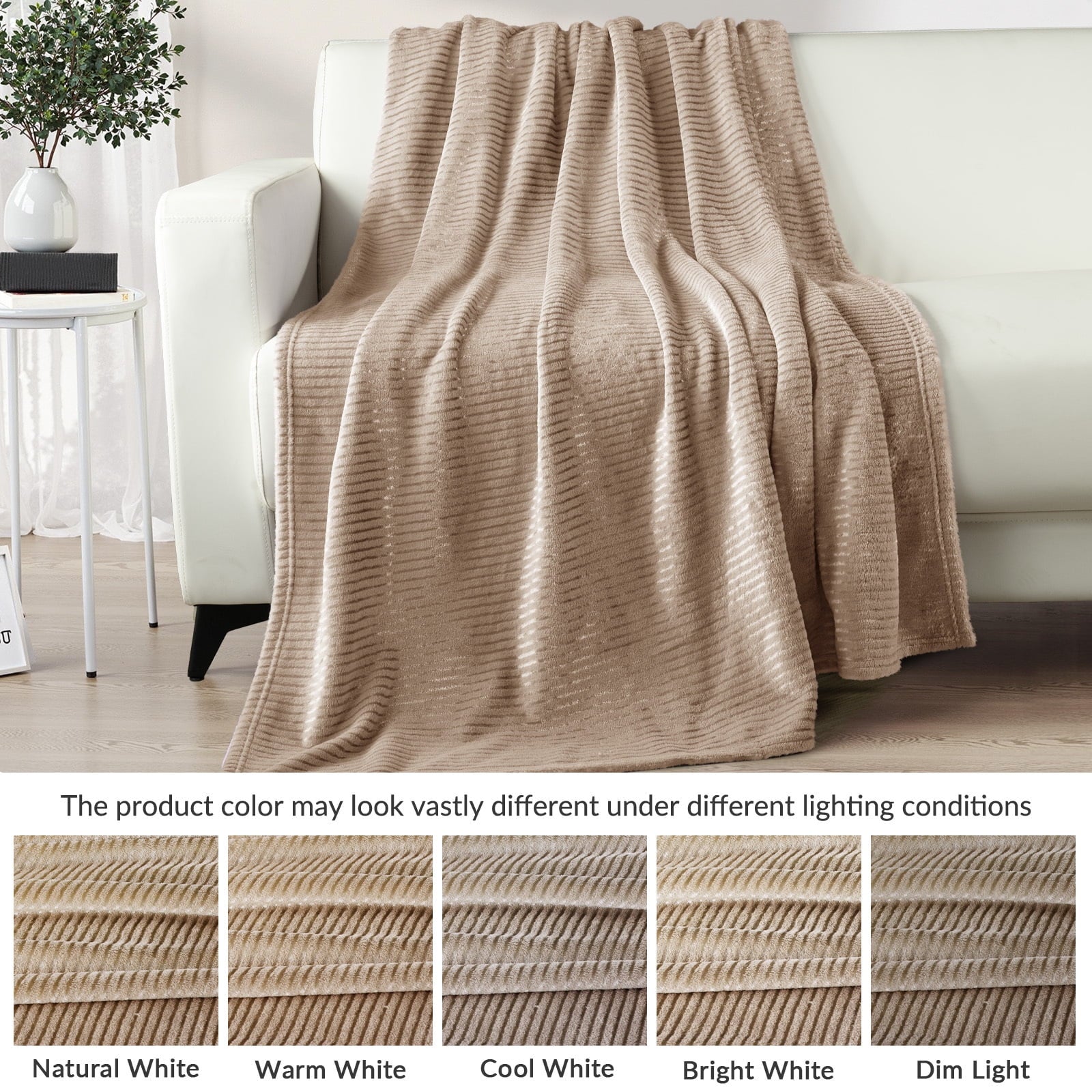 Cozy Fleece Soft Throw Blanket, 50"x60", Camel - Lightweight Plush Warm Blanket for All Seasons Detail