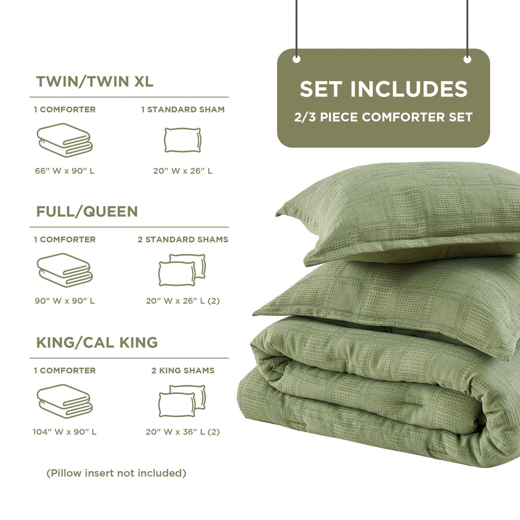 Fluffy Down Alternative Waffle Weave Comforter Set Full/Queen Size, Lightweight & Breathable Comforter Bet Set for All Season, 3-Piece Textur... - All-Season Down Alternative Comforter Insert Detail