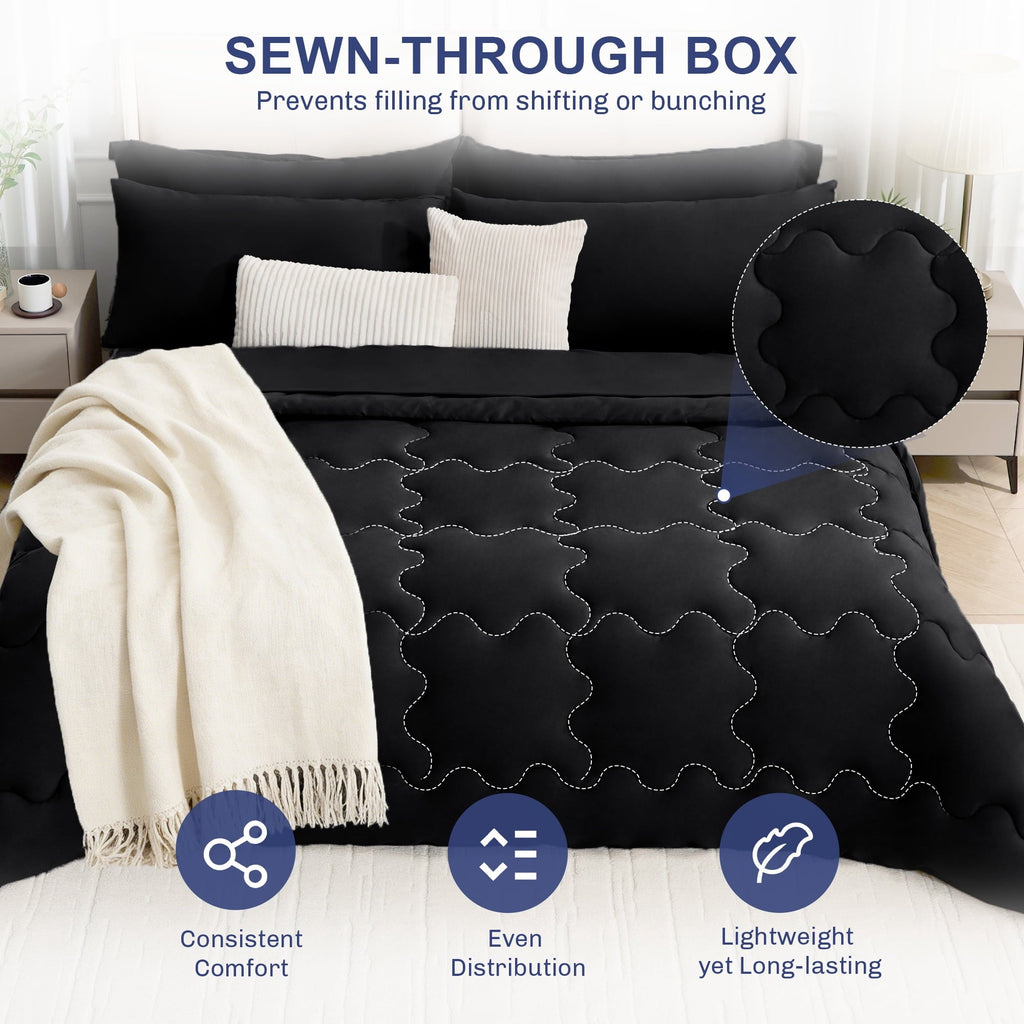 Hypoallergenic Cloud 7 Pieces Comforter Set Full，Bed in A bag，All Seasons Bedding sets with Comforter,Fitted Sheet,Flat Sheet,Pillowcases ... - Cloud-Like Soft Lightweight Bed Comforter Detail