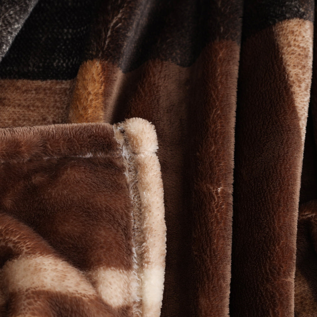 Lightweight Warm Printed Velvet Plush Super Soft Throw Blanket, Oversized, Shelton Brown Plaid - Cozy Fleece Throw Blanket for Couch & Bed Detail
