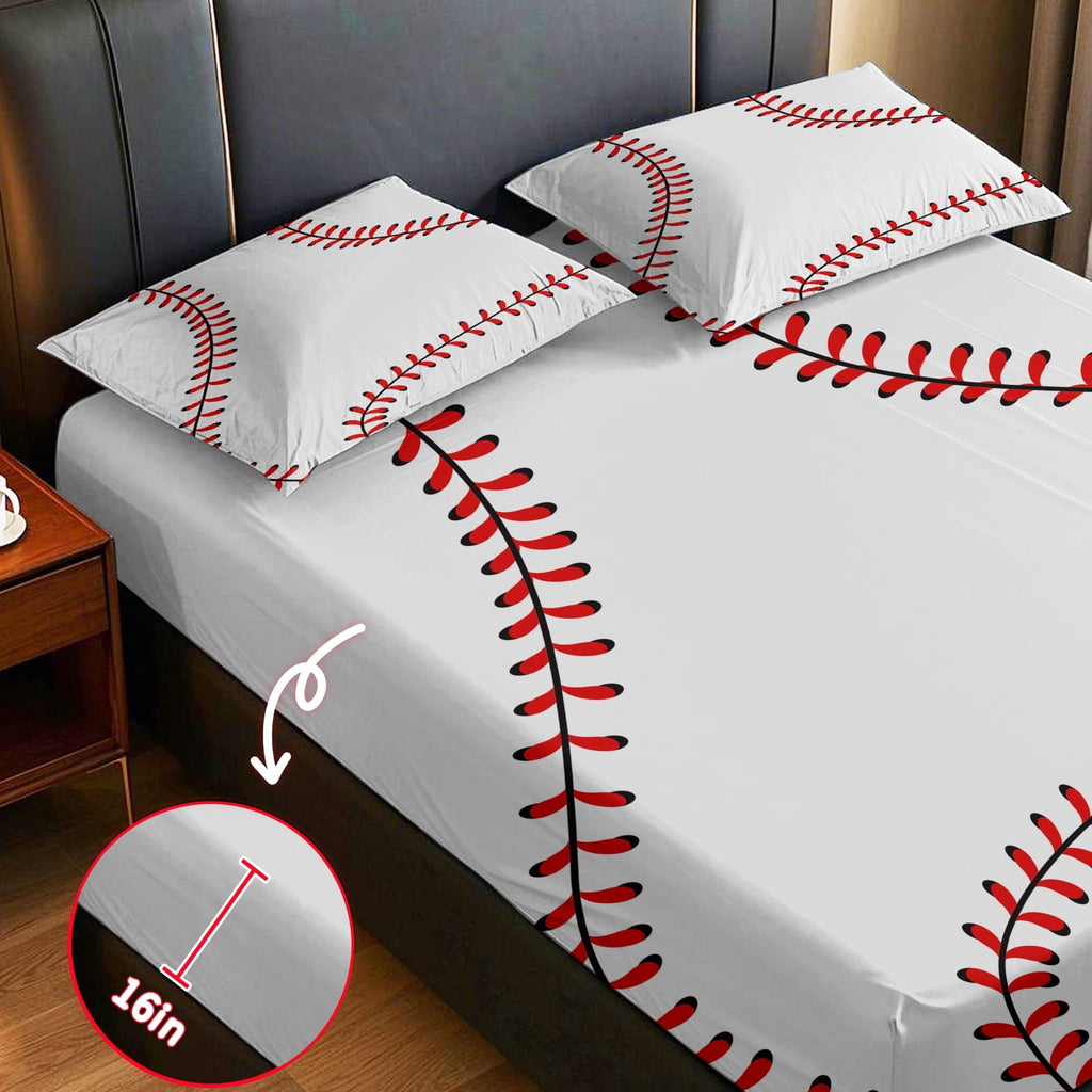 Cooling Sateen Baseball Sheet Set Sports Theme Bedding Set for Kids 3D Baseball Pattern Bed Sheets Baseball Games Bed Sheet Set Room... - Breathable Egyptian Cotton Flat & Fitted Sheets Detail