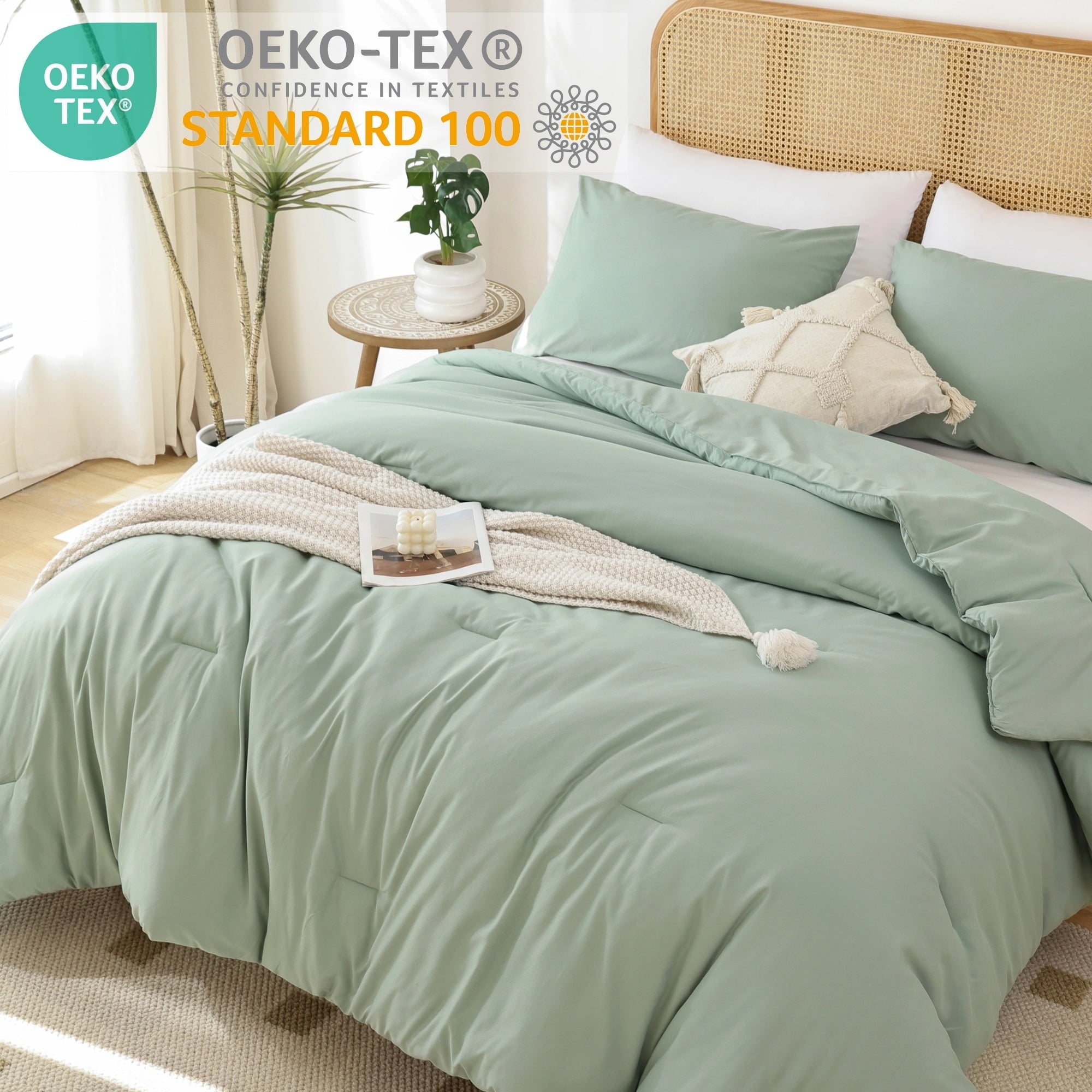 Luxurious Quilted Queen Comforter Set For Adult, 3 Piece Sage Green Comforter Sets & Bedding For All Season - All-Season Down Alternative Comforter Insert Detail