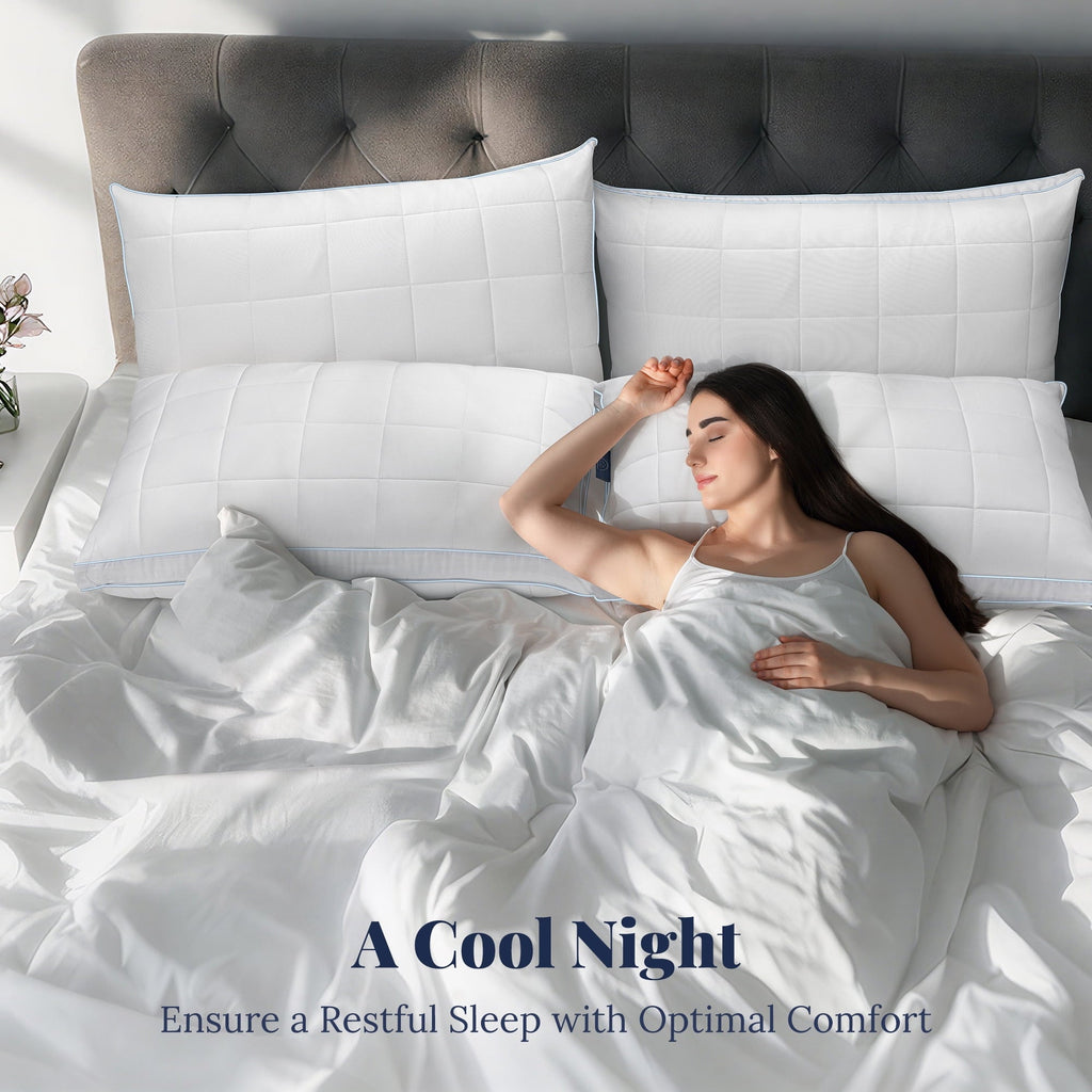 Decorative Plump Cooling Adjustable Pillow, Luxury Queen Size Bed Pillows Hotel Collection - Soft Firm Pillows for bed - Hotel Quality Plush Sleeping Pillows Detail