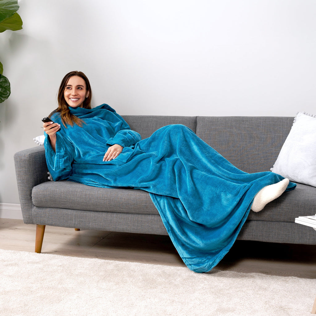 Lightweight Warm Wearable Blanket with Sleeves for Adult Women Men, Cozy Fleece Warm Wrap Throw Blanket with Arms, Pocket, Gifts for C... - Luxury Knitted Decorative Throw Blanket with Fringes Detail