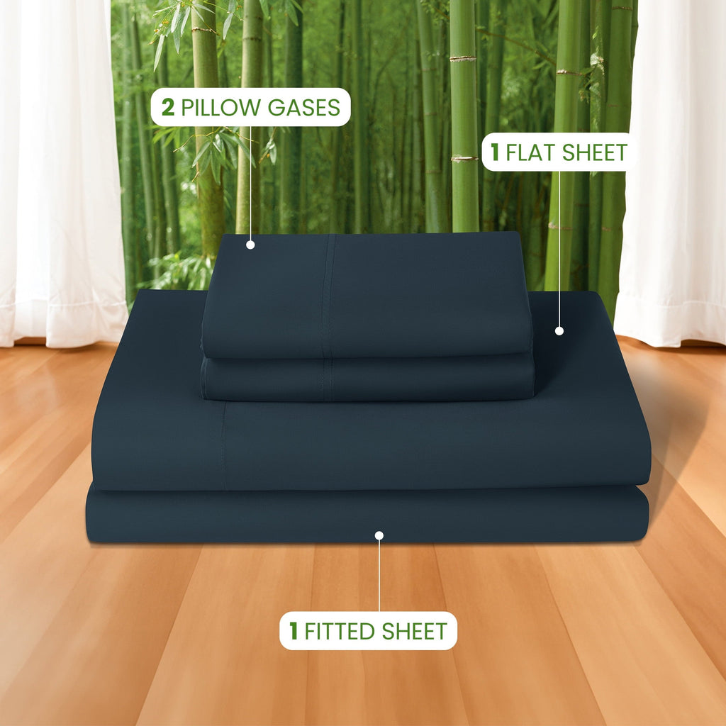 Premium Egyptian Cotton 100% Organic Luxurious Bamboo Sheets, Queen Sheet Set 4-Piece with 16" Deep Pocket, Silky Smooth Luxury Bed Sheets, N... - Breathable Egyptian Cotton Flat & Fitted Sheets Detail