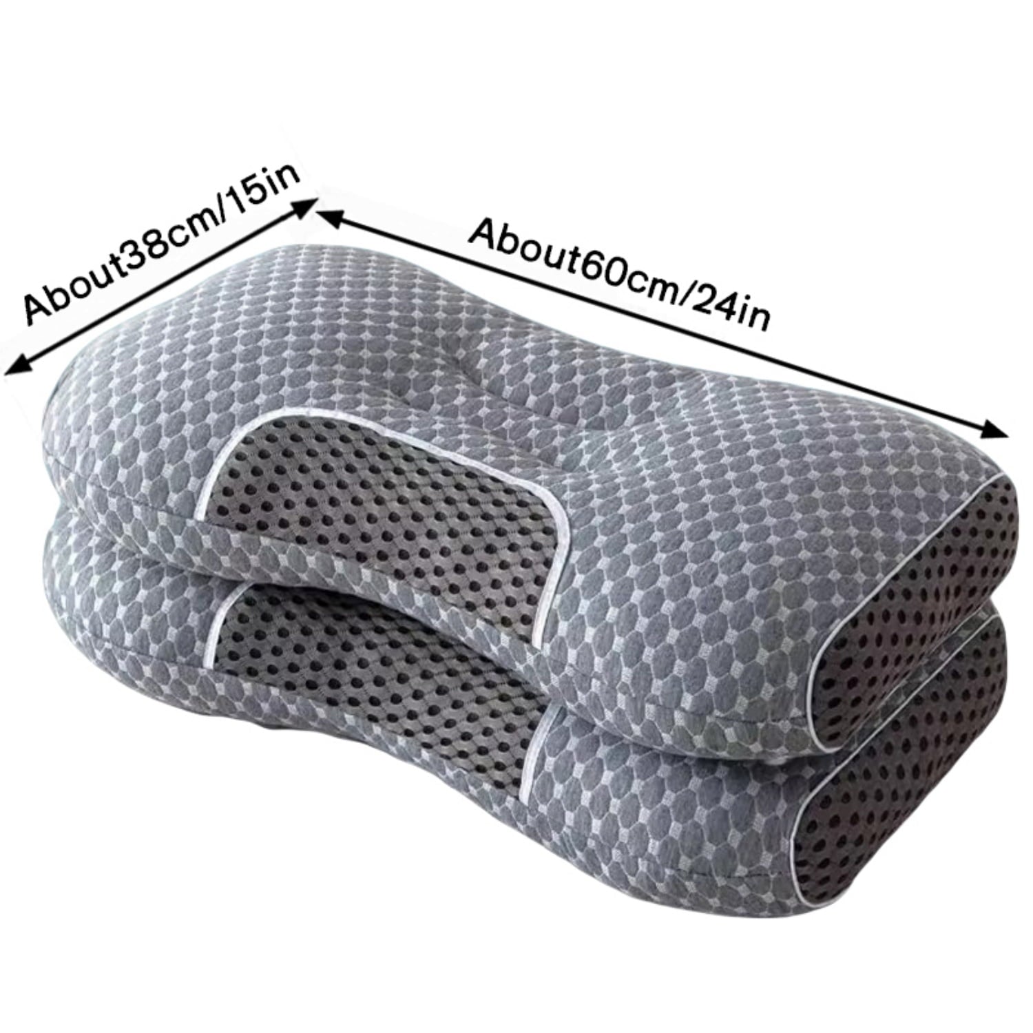 Ergonomic Memory Foam 2-Piece Set - 24"x15" Gray Bed for Back, Side, Stomach Sleepers - Orthopedic Shredded Foam Bed Pillow Set Detail