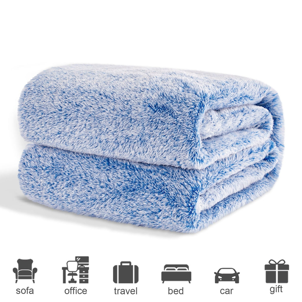 Reversible Sherpa Plush Fuzzy Large Fleece Throw Blanket (50" x 70", Mixed Cobalt Blue)- Soft, Warm and Lightweight - Super Soft Reversible Sherpa Flannel Blanket Detail