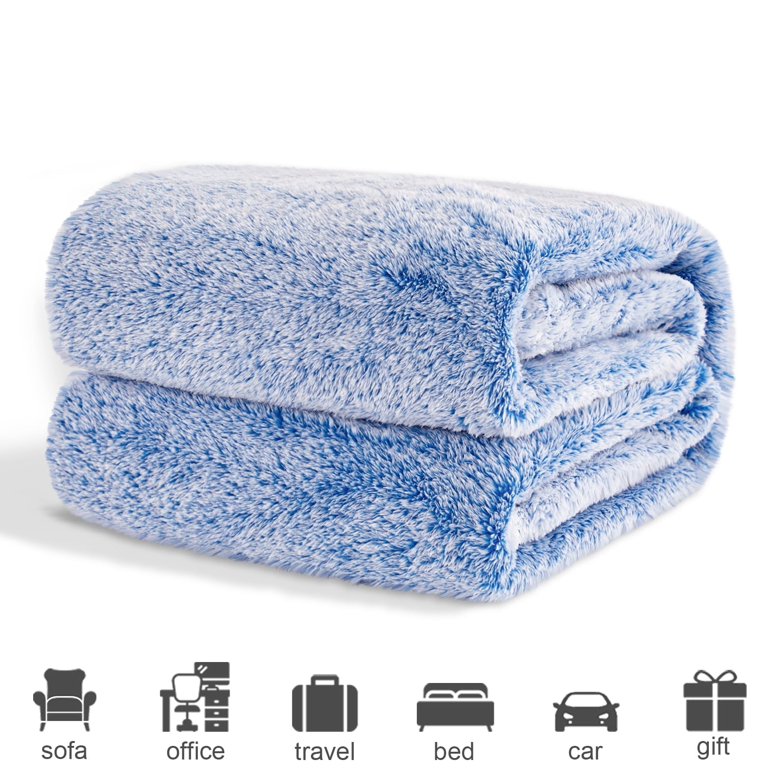 Reversible Sherpa Plush Fuzzy Large Fleece Throw Blanket (50" x 70", Mixed Cobalt Blue)- Soft, Warm and Lightweight - Super Soft Reversible Sherpa Flannel Blanket Detail