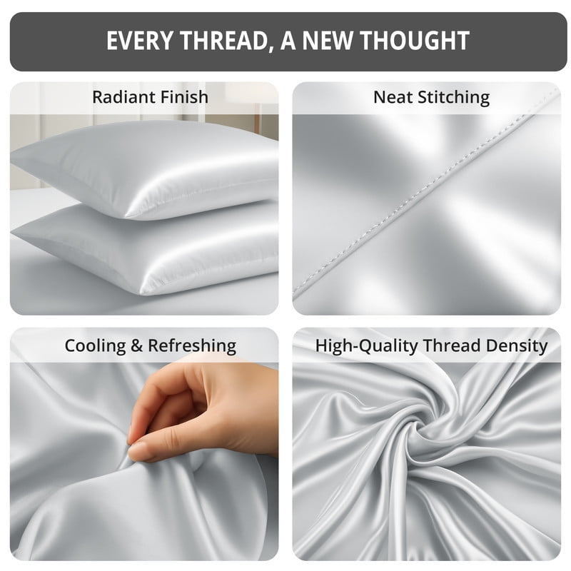 Wrinkle-Resistant Lux Decor Luxury Satin Sheets King Size - 4 Piece Cooling Bed Sheet Set, Silky Soft & Smooth, Deep Pockets up to 15",... - Breathable Egyptian Cotton Flat & Fitted Sheets Detail