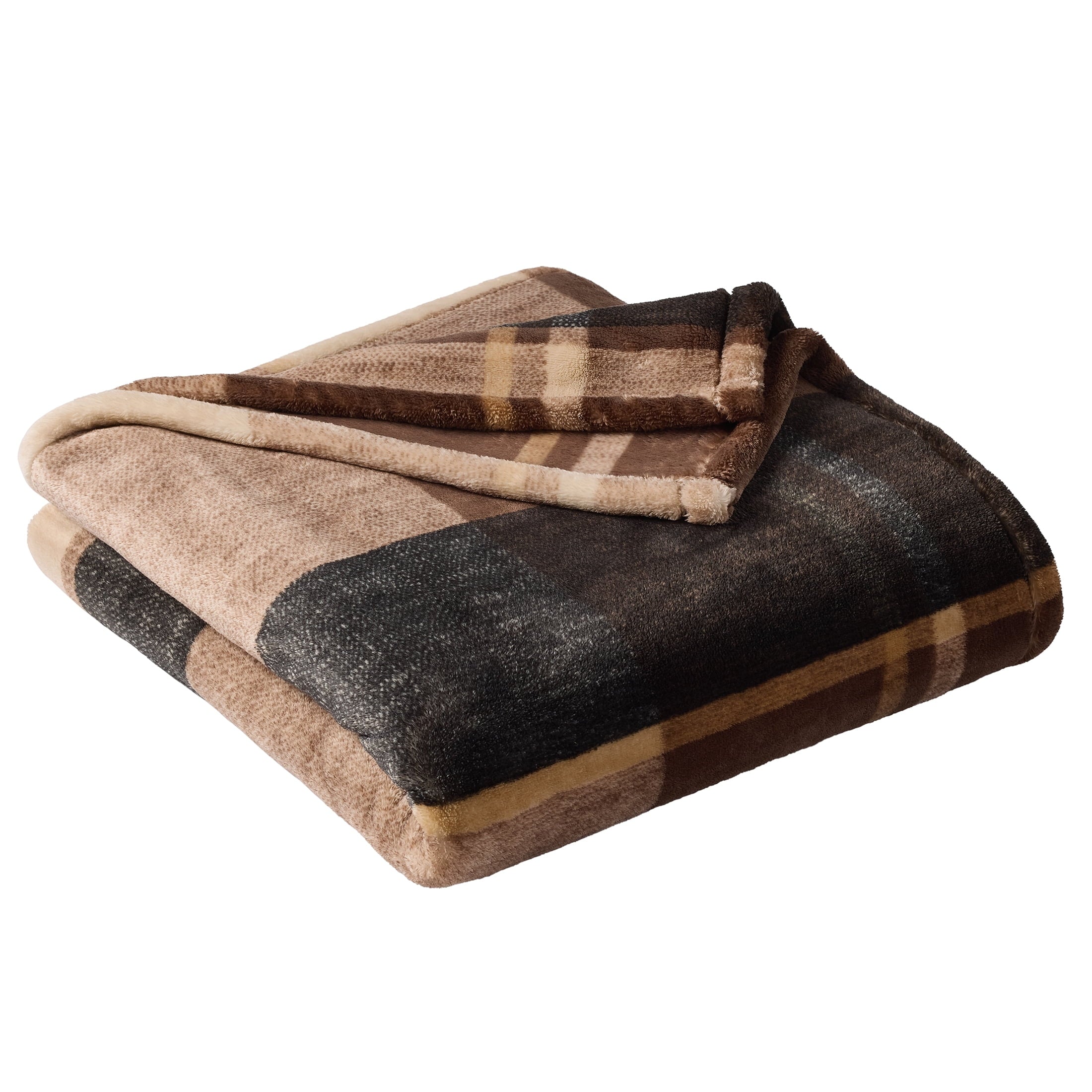Lightweight Warm Printed Velvet Plush Super Soft Throw Blanket, Oversized, Shelton Brown Plaid - Cozy Fleece Throw Blanket for Couch & Bed Detail