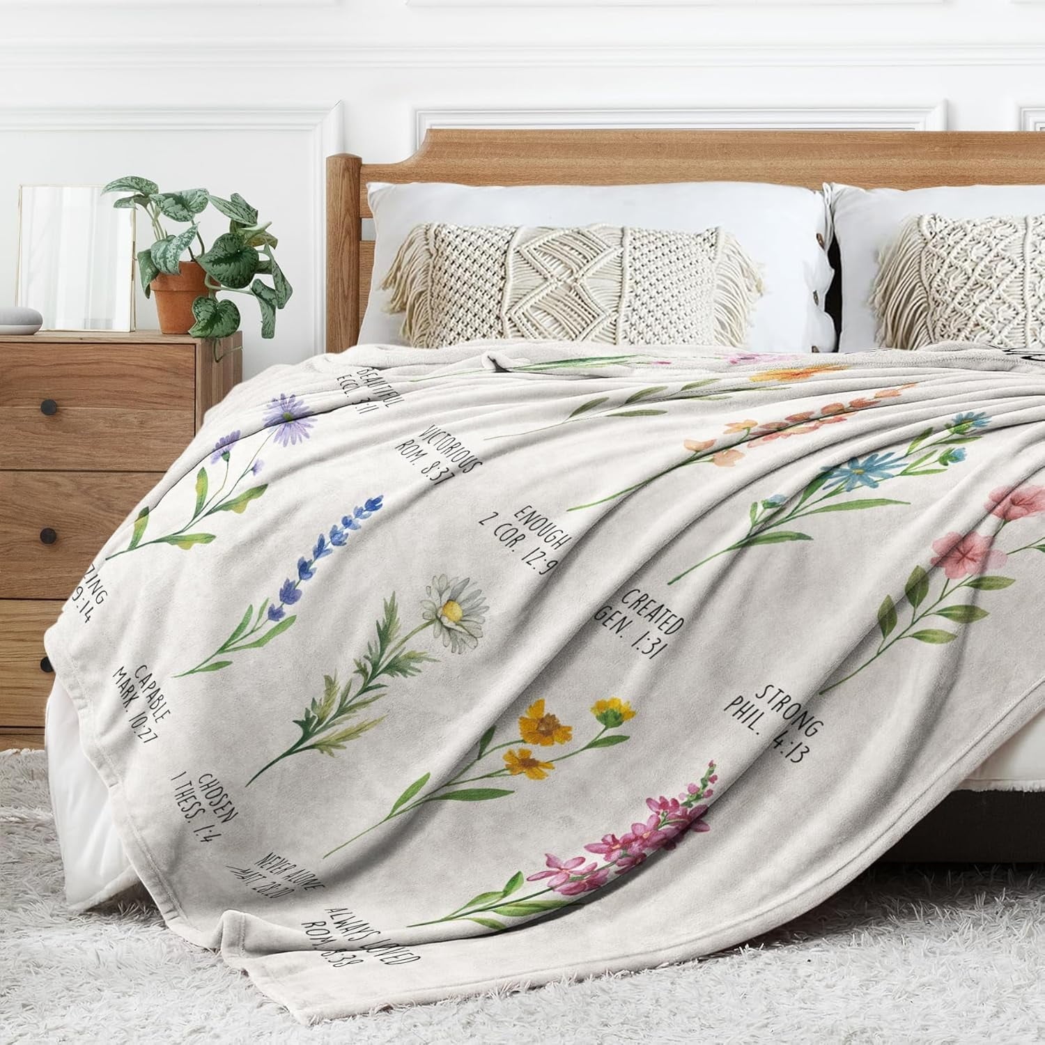 Cozy Fleece Christian Gifts for Women, Christian Blanket with Flowers, Birthday Gifts for Women, Inspirational, Religious Gifts f... - Lightweight Plush Warm Blanket for All Seasons Detail
