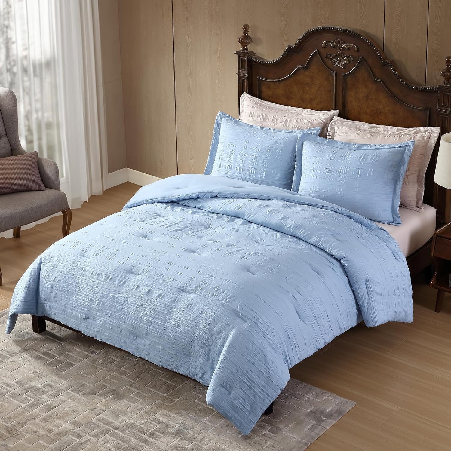 All-Season Queen Comforter Set Chambray Blue, 3 Pieces Comforter Set, All Season Lightweight Soft Embossed Bedding (86" x 88" Co... - Cloud-Like Soft Lightweight Bed Comforter Detail
