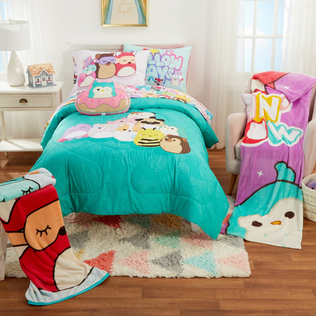 Hypoallergenic Cloud Squishmallows Kids 2 Piece Teal Blue Reversible Comforter and Pillowcase set, Twin/full - Hypoallergenic Ultra-Fluffy Quilt for Winter Detail