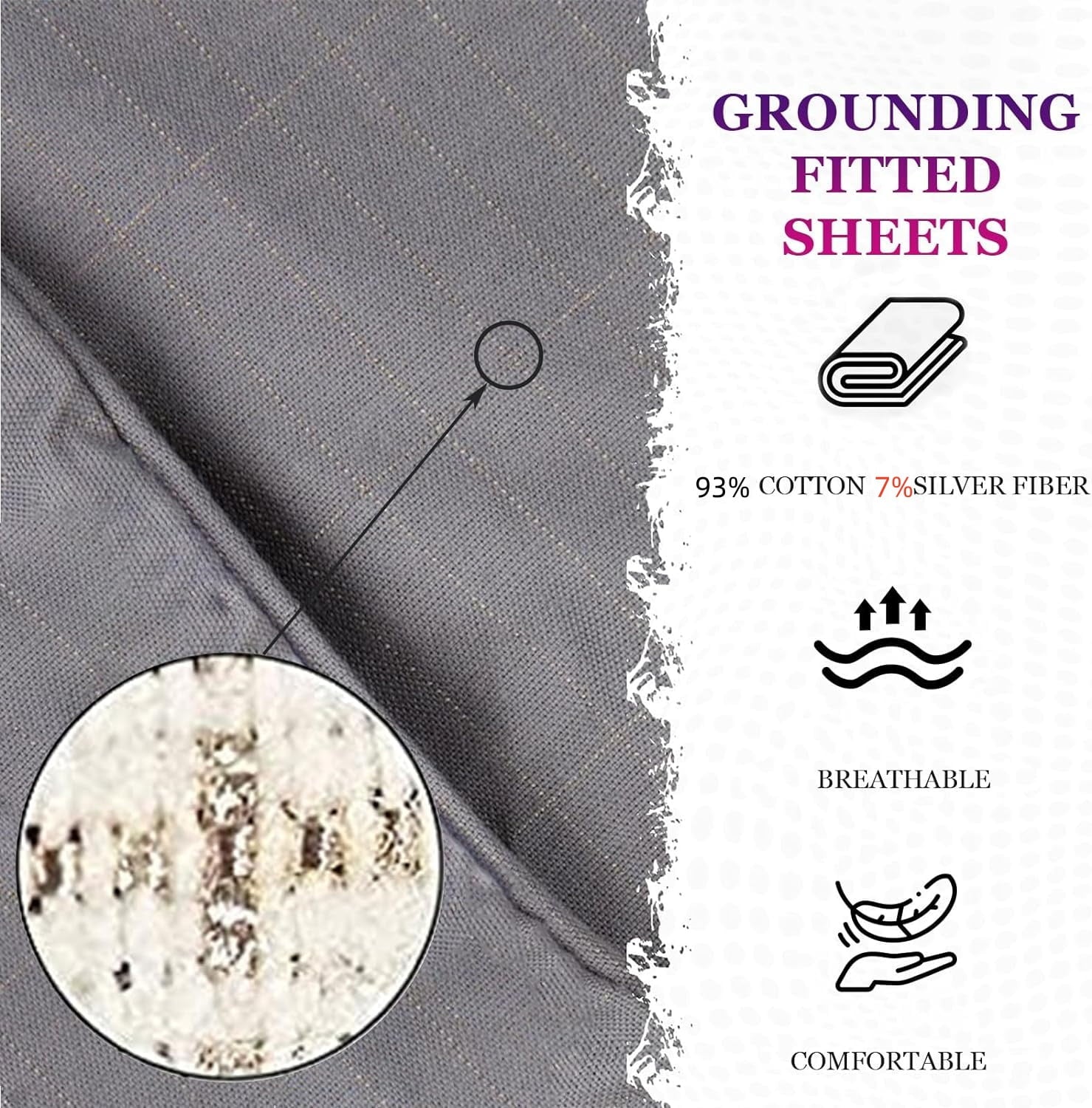 Breathable Luxury Grounding Fitted Sheet Kit Queen Size, Deep Pocket Fitted Sheet, Organic Cotton 7% Silver Fiber, Conductive Bed Cover... - Cooling Hotel Quality Bedding Sheets and Pillowcases Detail