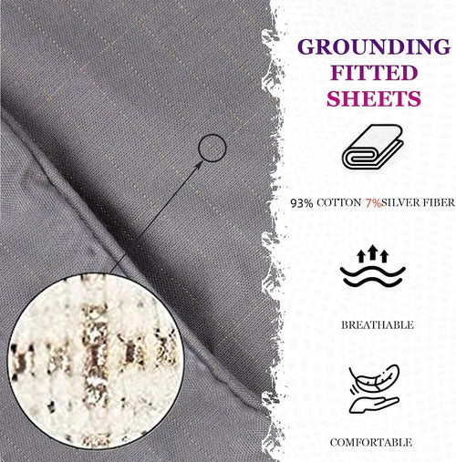 Breathable Luxury Grounding Fitted Sheet Kit Queen Size, Deep Pocket Fitted Sheet, Organic Cotton 7% Silver Fiber, Conductive Bed Cover... - Cooling Hotel Quality Bedding Sheets and Pillowcases Detail