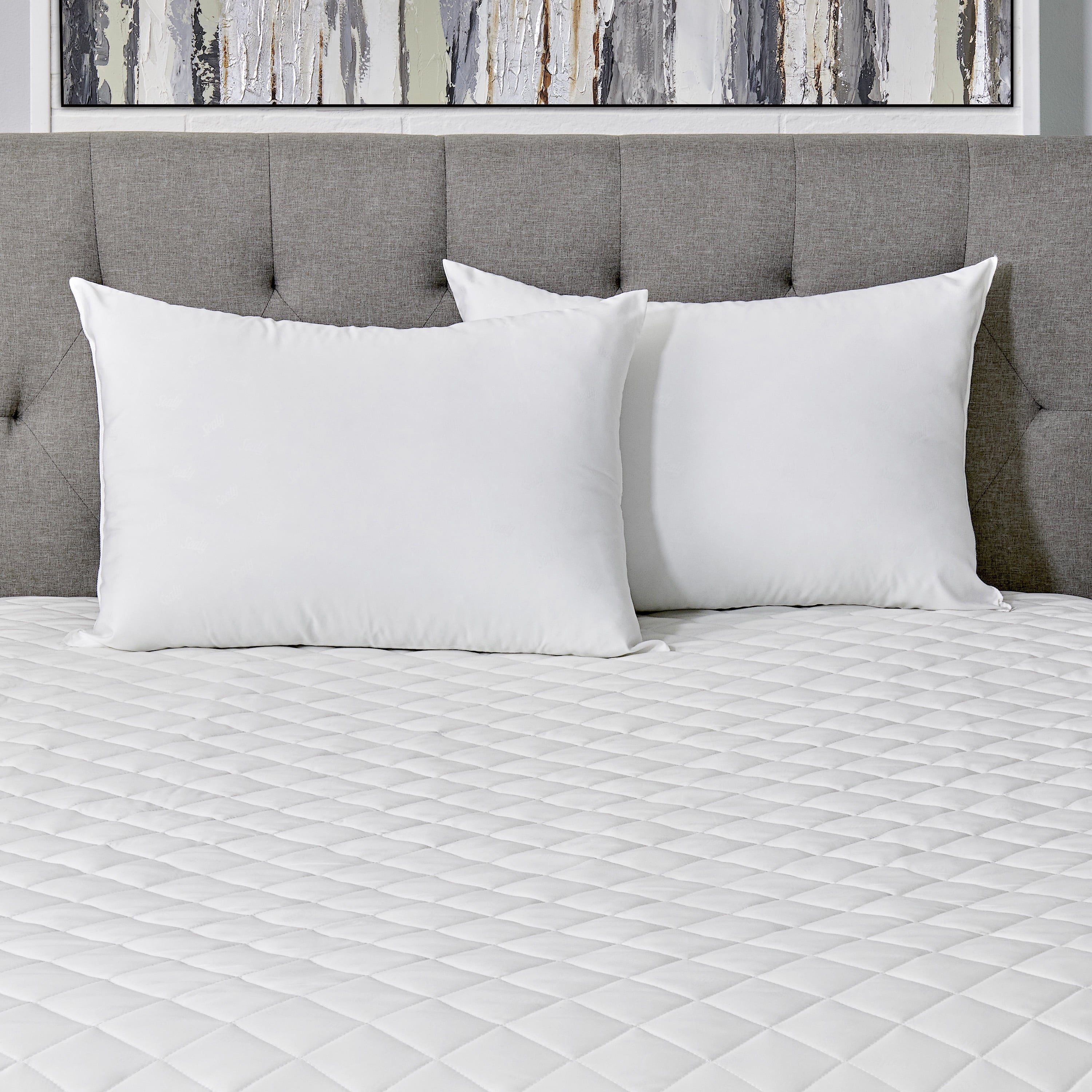 Ergonomic Memory Foam Cotton Fresh Bed Pillow, S/Q, White- 2 Pack Antimicrobial Allergy Defense Fabric - Decorative Throw Pillow Cushion for Sofa & Bed Detail
