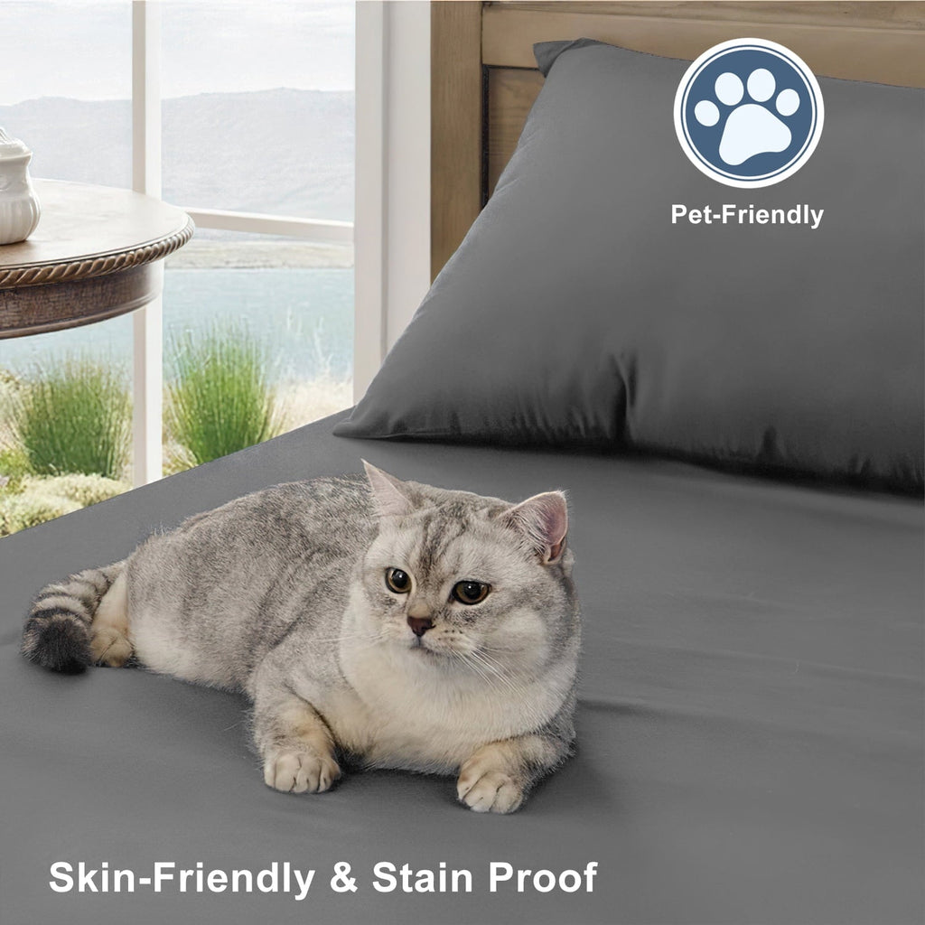 Breathable Luxury Size, Microfiber Cooling , Breathable & Hypoallergenic 4 Pieces Luxury Soft Sheet Set, Mattress Fitted up... - Premium Ultra-Soft Pillowcase Pair for Sleeping Detail