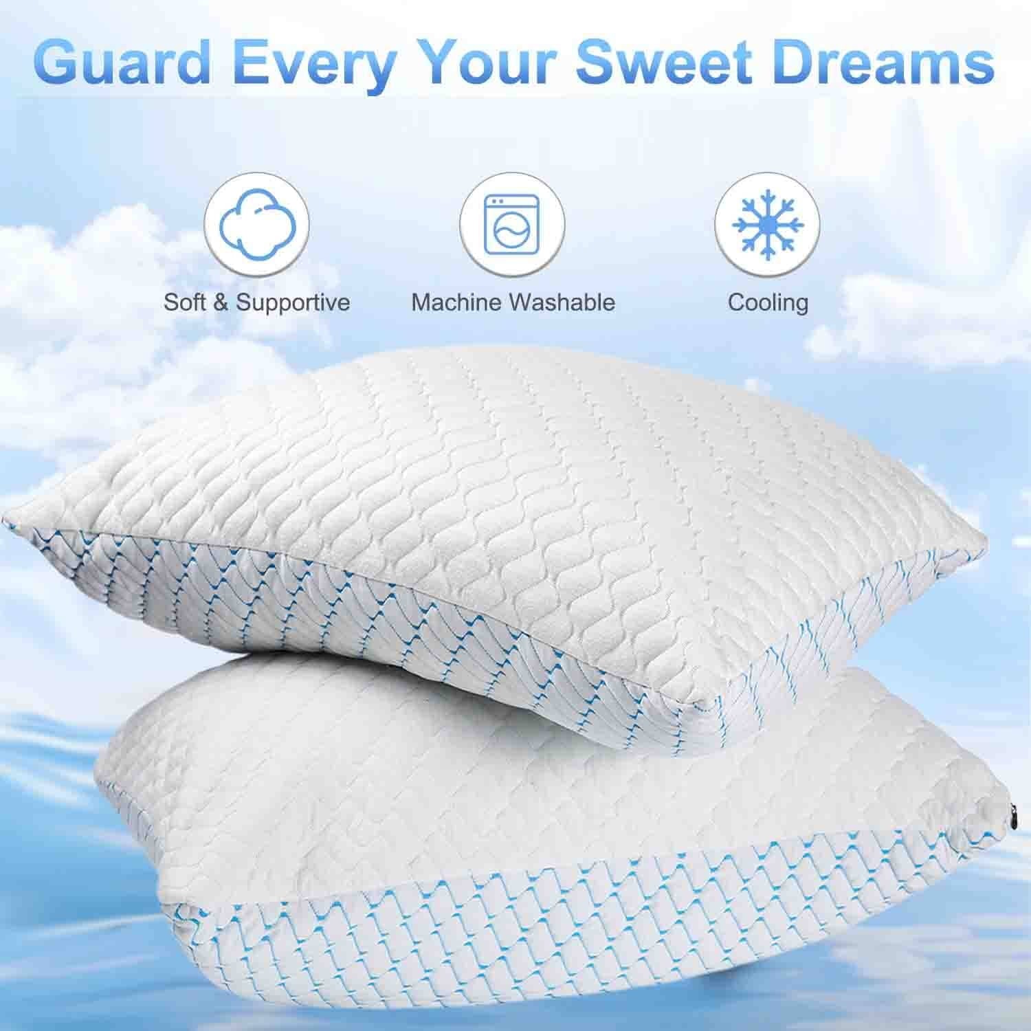Orthopedic Support Pillows for Sleeping (2-Pack), Luxury Hotel Pillows Queen Size Set of 2,Bed Pillows for Side and Back Sleeper (Queen) - Hotel Quality Plush Sleeping Pillows Detail