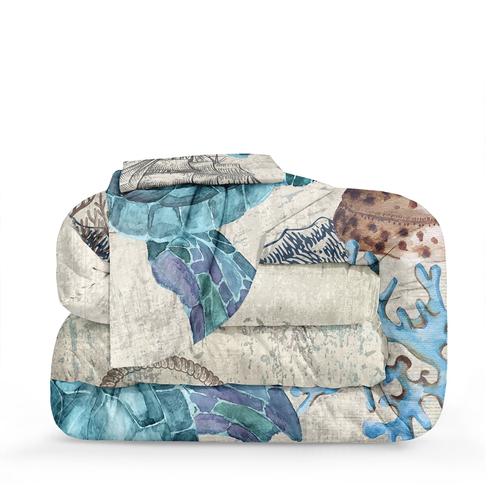 Heavyweight Warmth Sea Turtle Comforter Set Queen Ocean Beach Bedding Set Soft and Lightweight Retro Style Design Coastal Bedding Set - Cloud-Like Soft Lightweight Bed Comforter Detail