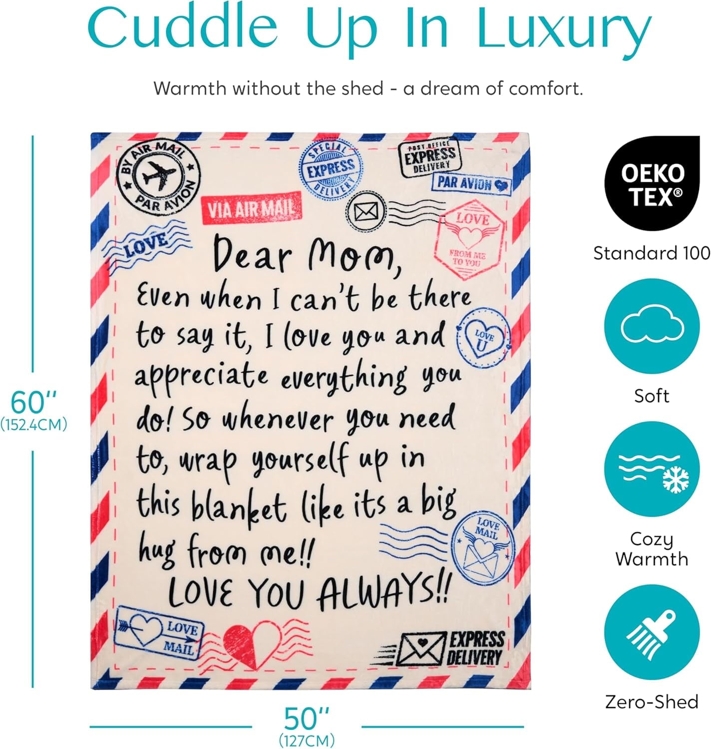Cozy Fleece Blanket for Mom 50" x 60" Soft Flannel Throw Blanket Birthday Mother's Day Gift，Ivory White - Lightweight Plush Warm Blanket for All Seasons Detail