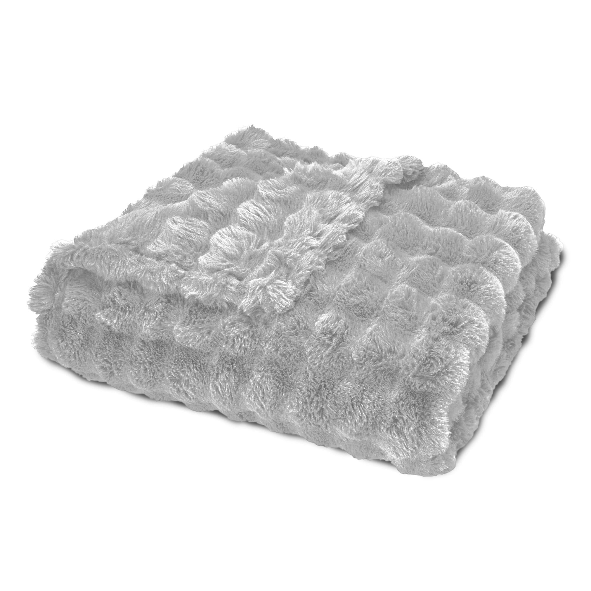 Super Soft Flannel Serenade Gray Textured Faux Fur Throw Blanket, 50 x 70 - Lightweight Plush Warm Blanket for All Seasons Detail