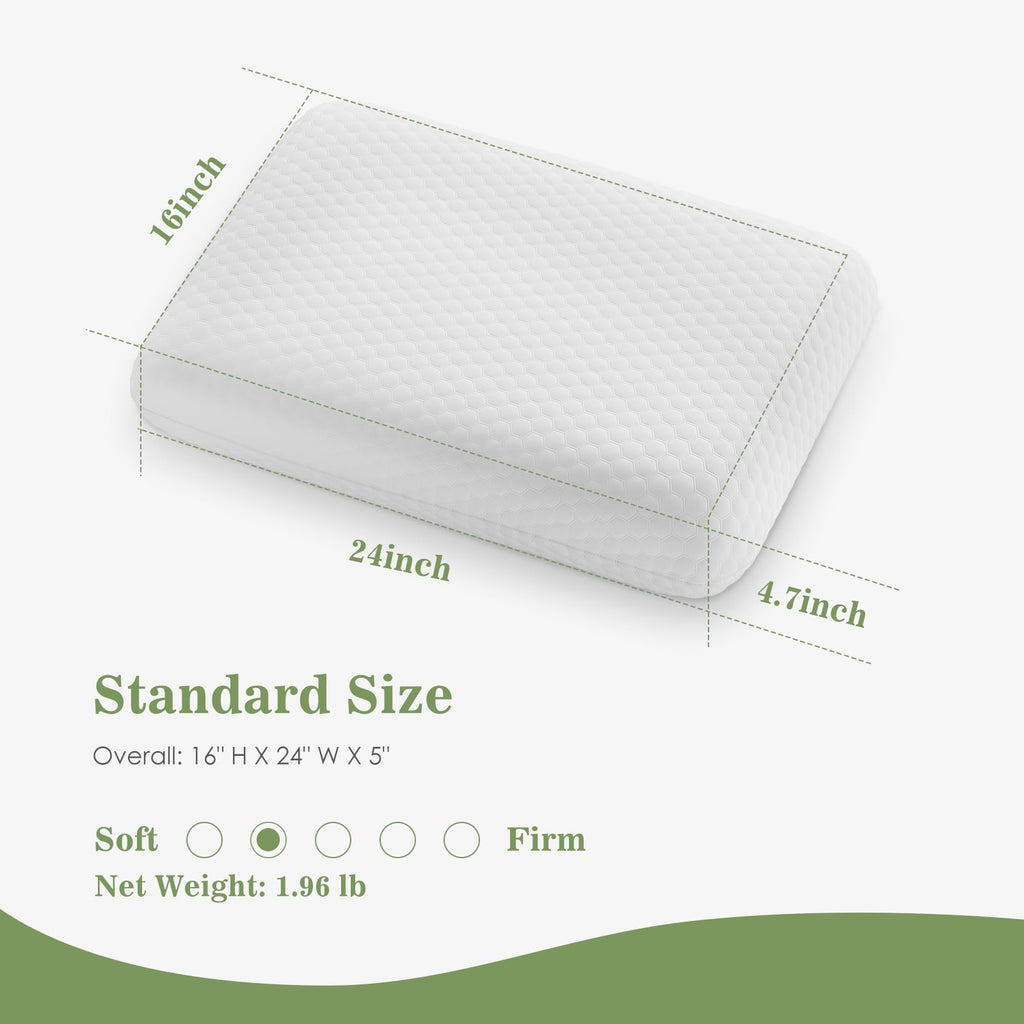 Ergonomic Memory Foam Memory Foam Pillow for Sleeping, 24"D x 16"W x 4.7"H, Soft Supportive Hotel Pillow for Bed, Washable Cover, Set of 2 - Orthopedic Shredded Foam Bed Pillow Set Detail