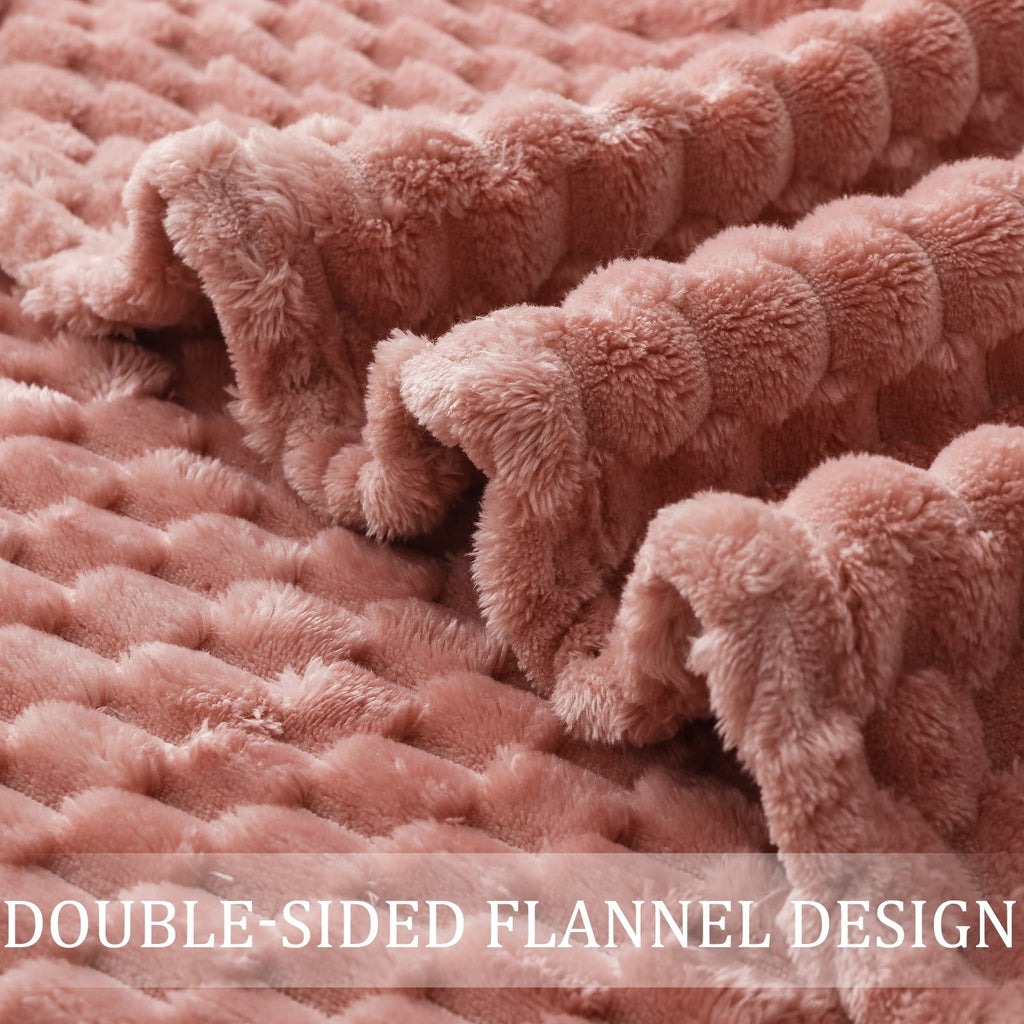 Lightweight Warm Large Soft Fleece Throw Blanket, 50"x70" Stylish Jacquard Throw Blanket for Couch, Cozy, Warm, Lightweight Dusty Pink... - Super Soft Reversible Sherpa Flannel Blanket Detail