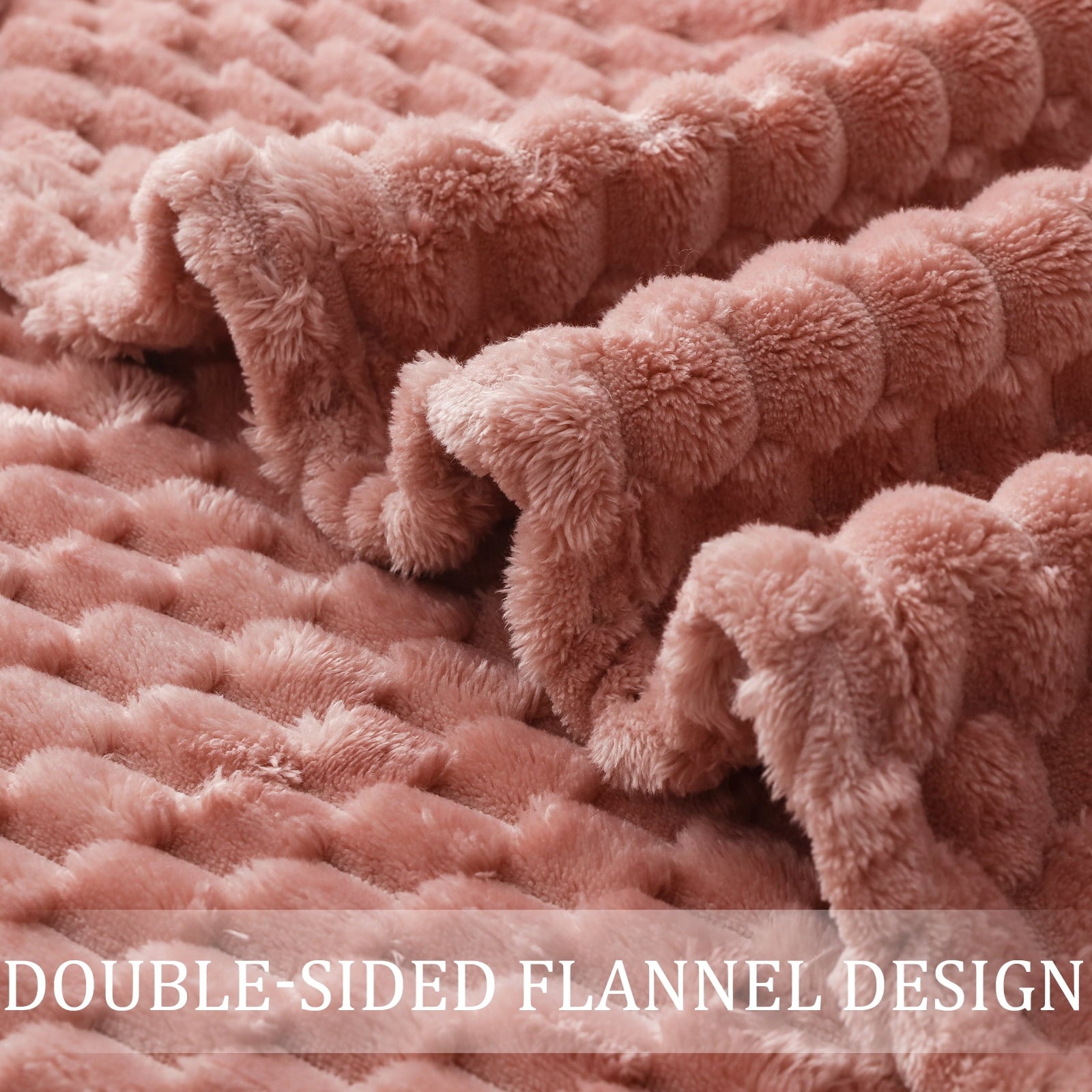 Lightweight Warm Large Soft Fleece Throw Blanket, 50"x70" Stylish Jacquard Throw Blanket for Couch, Cozy, Warm, Lightweight Dusty Pink... - Super Soft Reversible Sherpa Flannel Blanket Detail