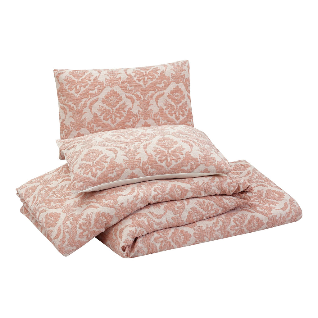 Luxurious Quilted Woven Damask 2-Piece Comforter Set, Blush, Full Queen, All Ages - All-Season Down Alternative Comforter Insert Detail