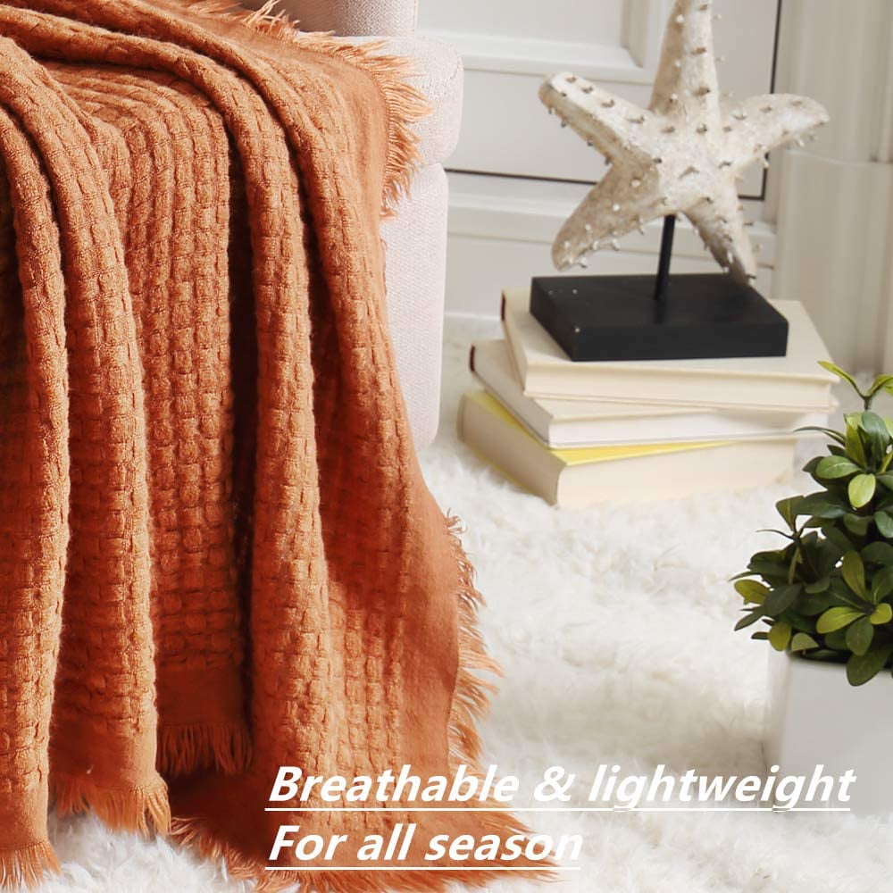 Reversible Sherpa Farmhouse Rust Knit Throw Blanket for Couch Sofa Chair Bed Home Decoration, Soft Warm Cozy Light Weight for Spring Su... - Super Soft Reversible Sherpa Flannel Blanket Detail