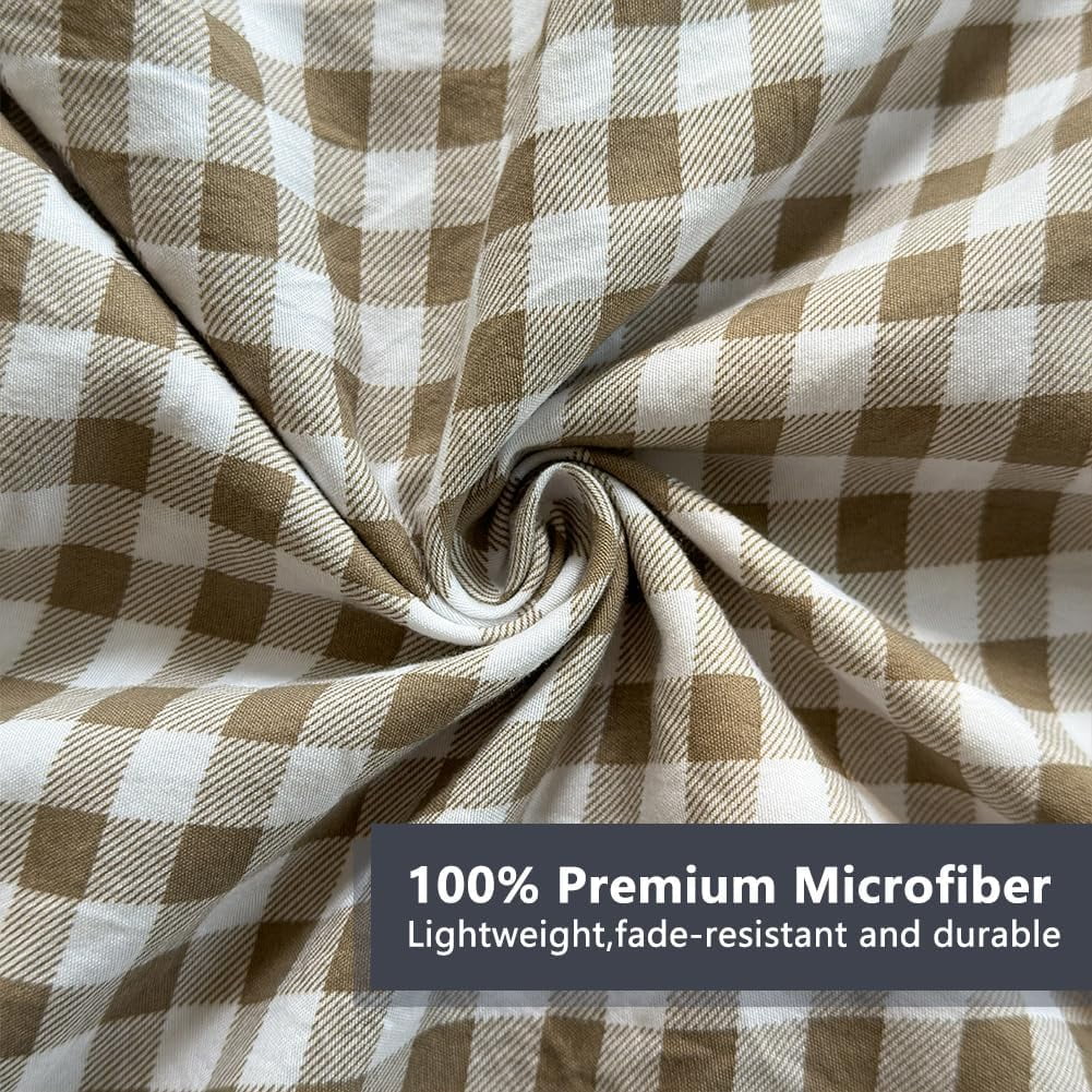 Ultra-Soft Tan Gingham Ruffle Queen Sheet Set, Taupe Soft Pre-Washed Microfiber Plaid Ruffled Queen Bed Sheets, 4-Pieces Farmhou... - Luxury Bed Sheet Set with Deep Pockets Detail