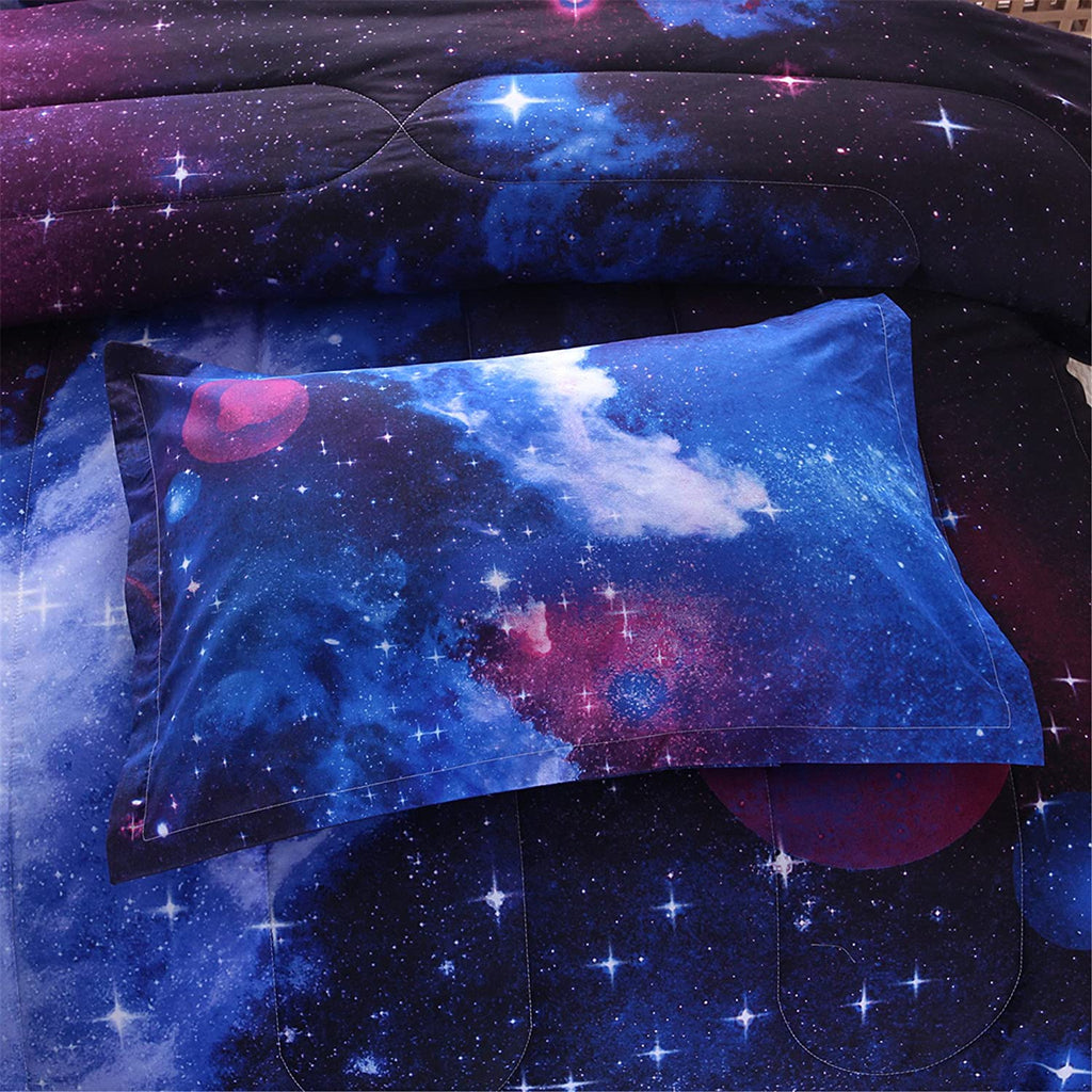 Heavyweight Warmth Galaxy Bedding Sets Outer Space Comforter 3D Printed Space Quilt Set Full Size for Kids Blue - Cloud-Like Soft Lightweight Bed Comforter Detail