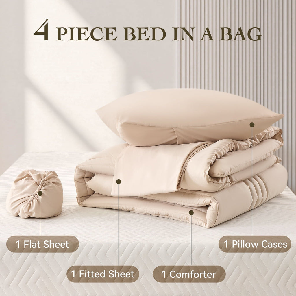 Heavyweight Warmth Twin Comforter Set 4 Pieces,Comforter Set,Bed in a Bag, Bedding Set with Comforter,Fitted Sheet,Flat Sheet,Pillowcase... - Luxurious Quilted Duvet Cover Set - Default Title