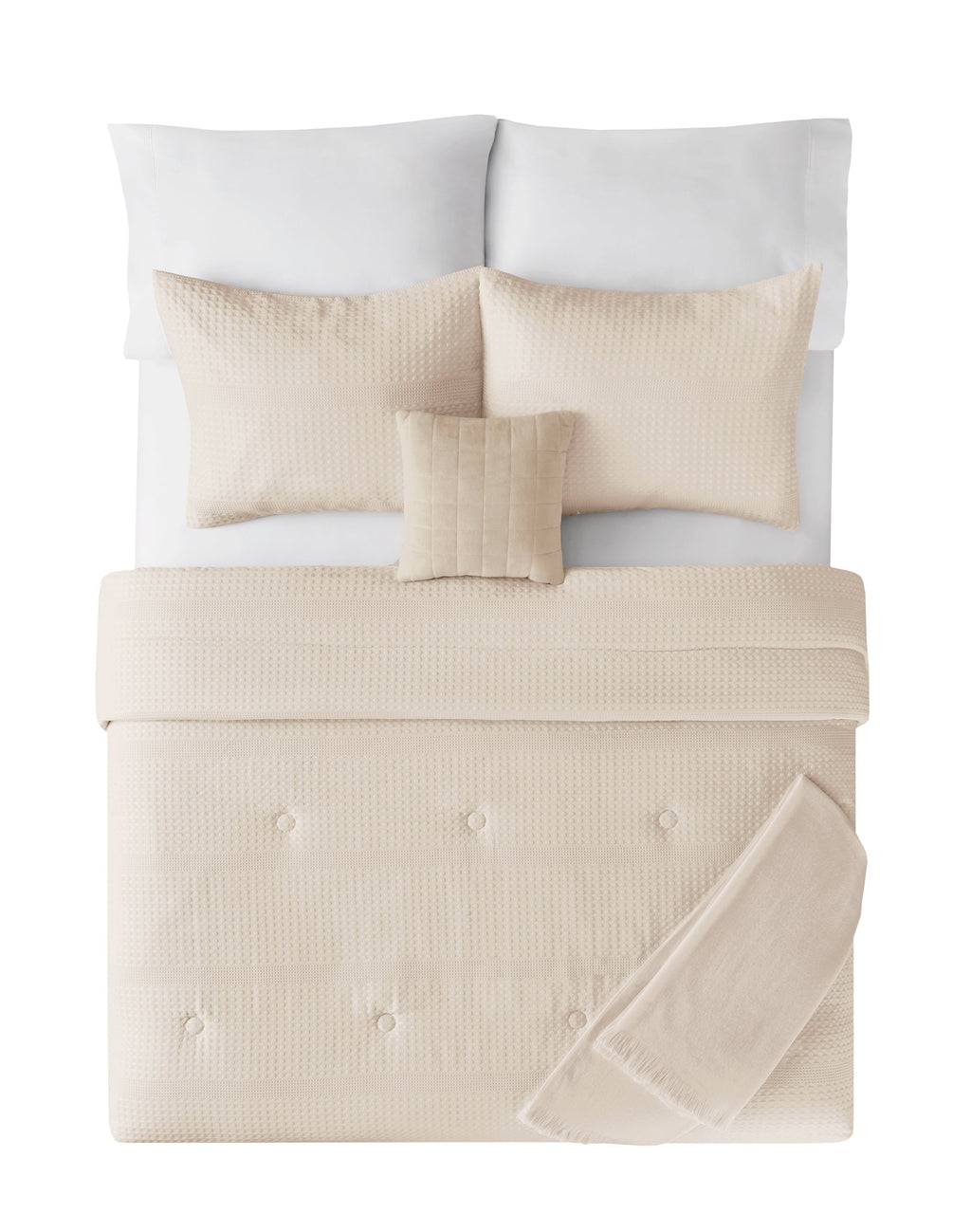 Fluffy Down Alternative 5-Piece Papyrus Beige Waffle Comforter Set, Full/Queen - Hypoallergenic Ultra-Fluffy Quilt for Winter Detail