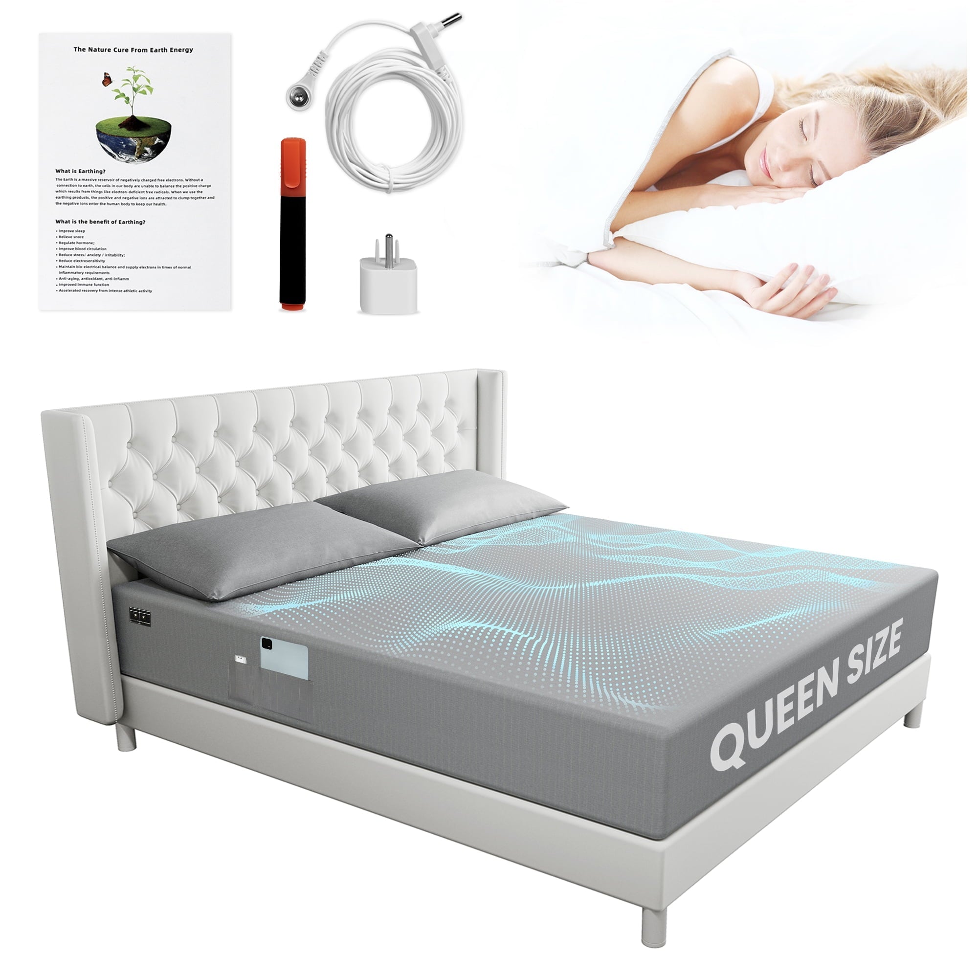 Wrinkle-Resistant Grounding Sheets Queen Size 90% Organic Cotton + 10% Pure Silver Fitted Bed Sheet Gray Fiber Grounding Sheet Earth Ce... - Premium Ultra-Soft Pillowcase Pair for Sleeping Detail