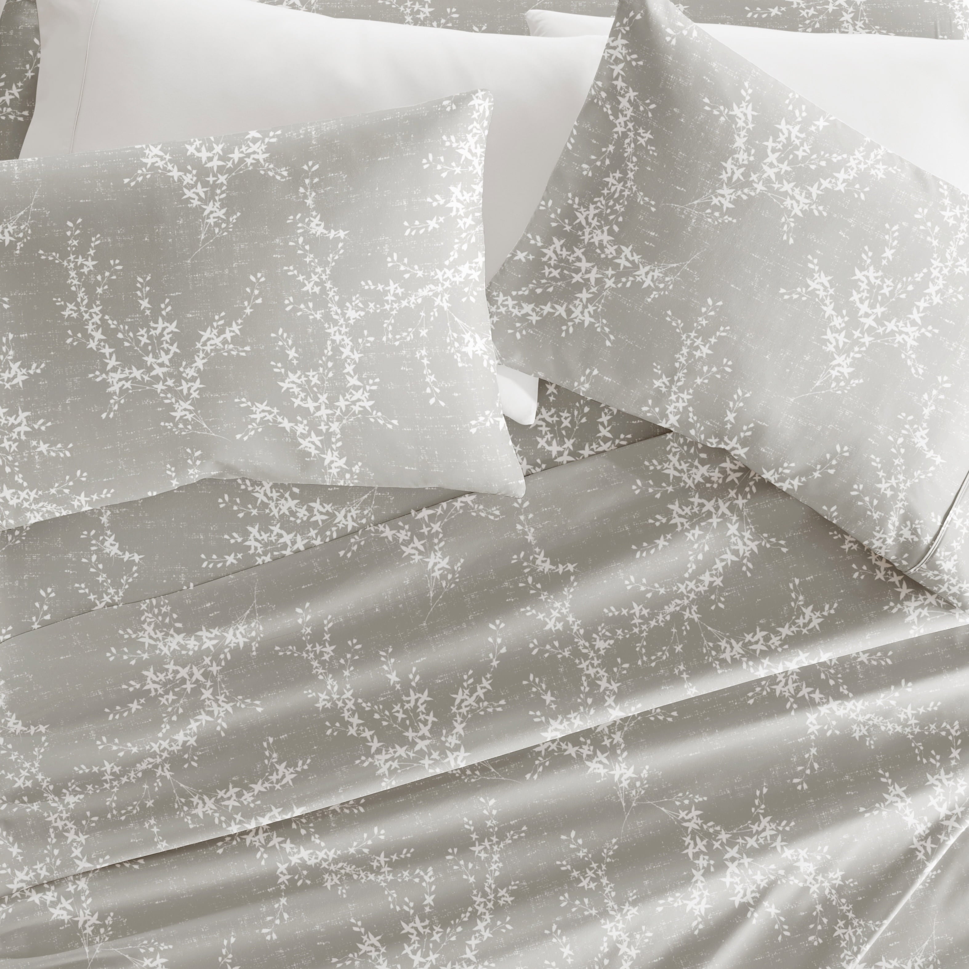 Ultra-Soft 3 Piece Pattern Microfiber Bed Sheets Set, Distressed Willow Light Gray, Twin - Cooling Hotel Quality Bedding Sheets and Pillowcases Detail