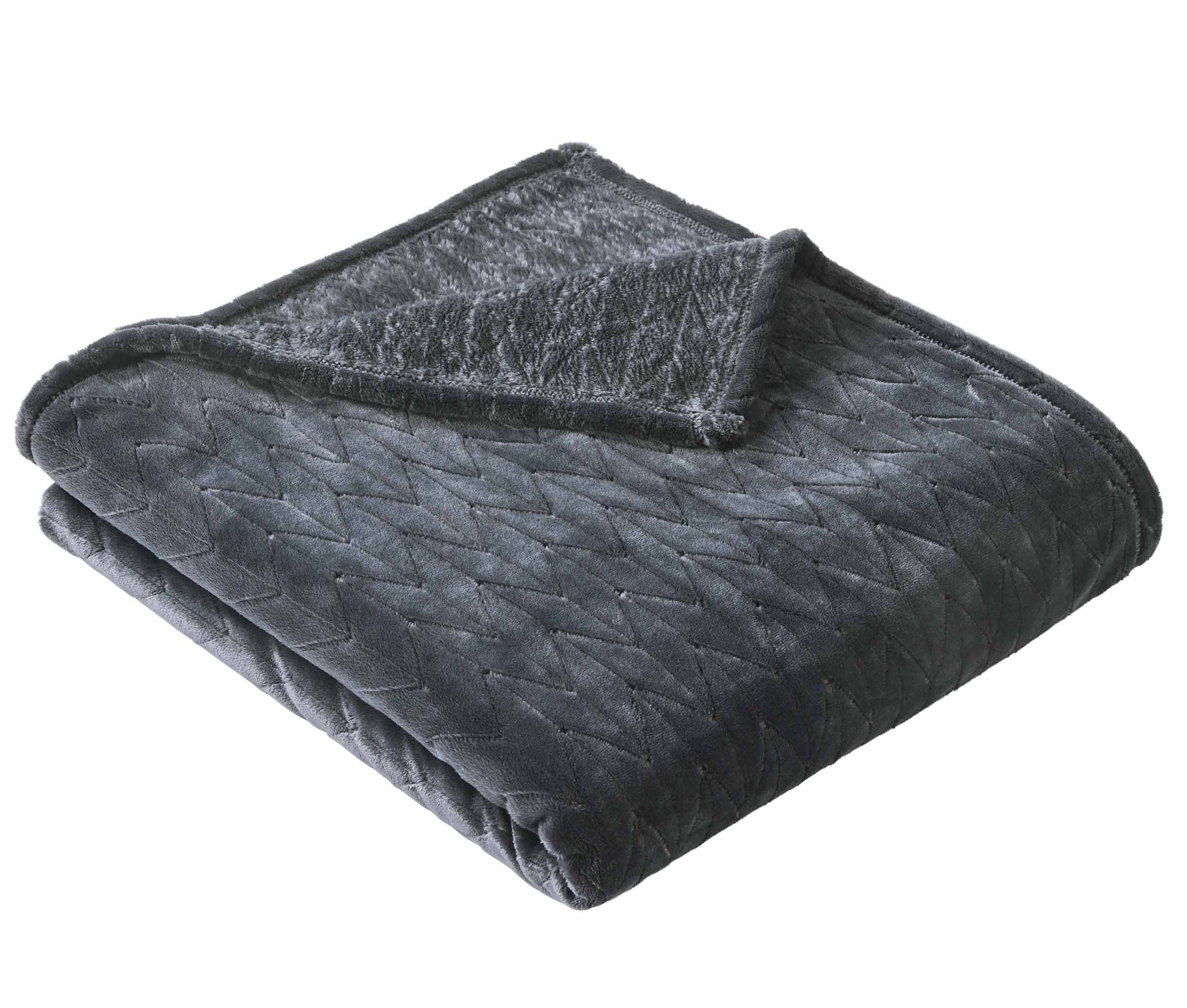 Lightweight Warm Textured Velvet Plush Soft Fleece Throw Blanket, Oversized, Greystone - Lightweight Plush Warm Blanket for All Seasons Detail
