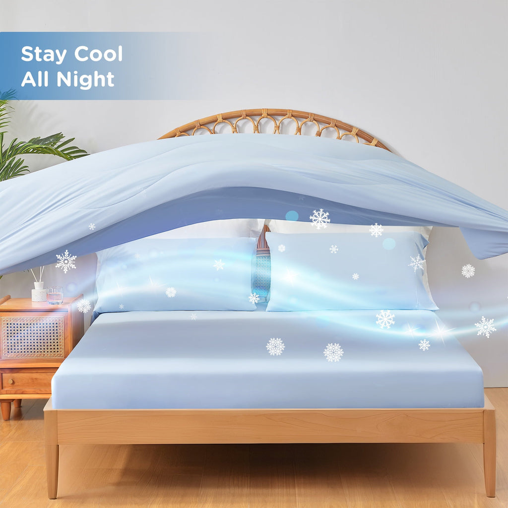 Ultra-Soft Full/QueenSize Sheet Set, 3 Piece Cooling Bed Sheet with Deep Pocket for Hot Sleepers, Ice Blue - Premium Ultra-Soft Pillowcase Pair for Sleeping Detail