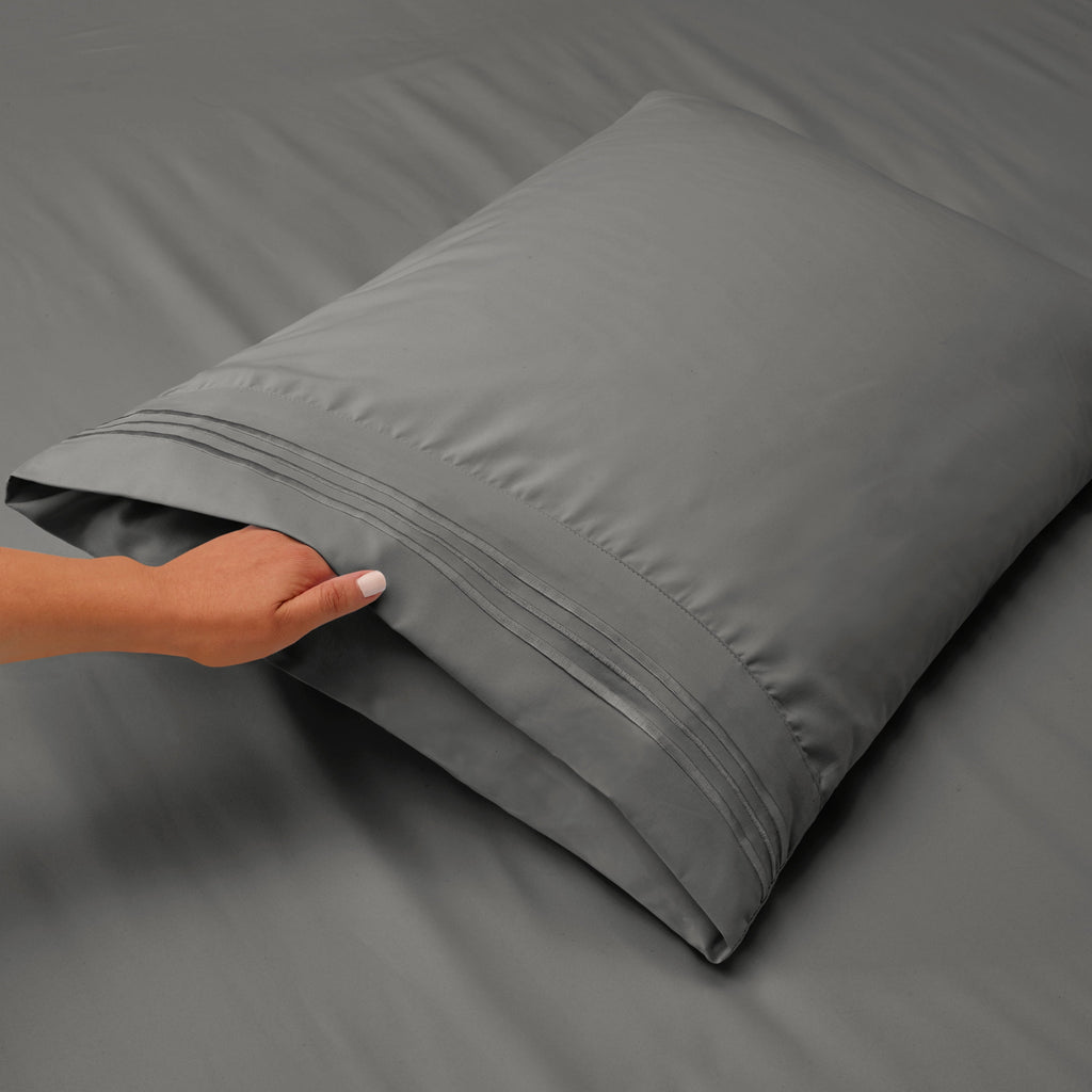 Ultra-Soft Sheets Set, 4 Piece Deep Pocket Sheets, 100% Soft Microfiber Bed Sheets Set, Gray - Cooling Hotel Quality Bedding Sheets and Pillowcases Detail