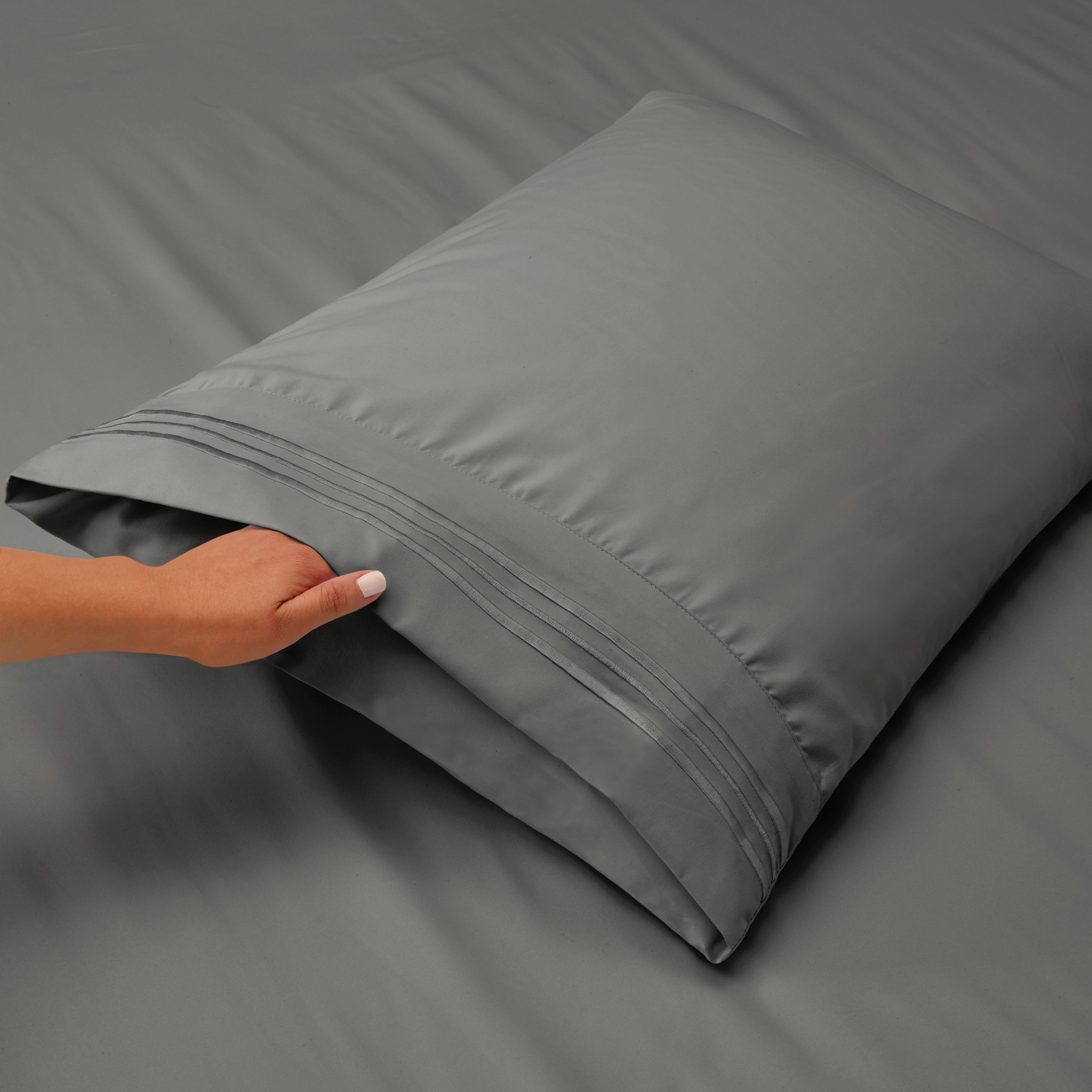 Ultra-Soft Sheets Set, 4 Piece Deep Pocket Sheets, 100% Soft Microfiber Bed Sheets Set, Gray - Cooling Hotel Quality Bedding Sheets and Pillowcases Detail