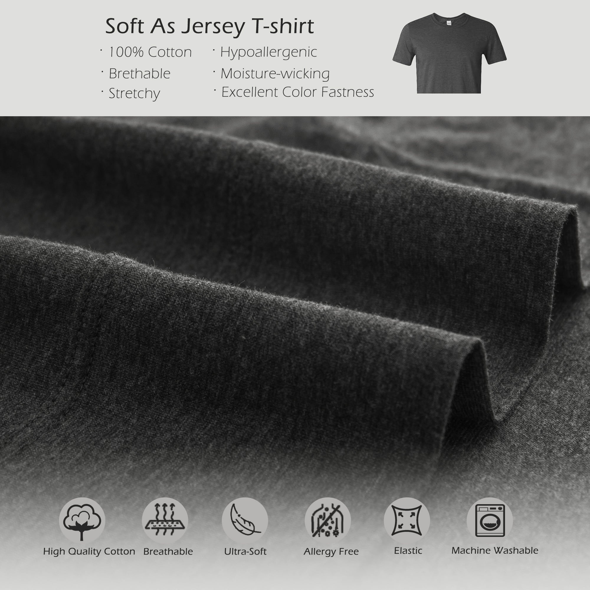 Wrinkle-Resistant 100% Cotton Jersey Knit 4pc Bed Sheet Set Extra Deep Pocket up to 20" Charcoal Gray Queen - Premium Ultra-Soft Pillowcase Pair for Sleeping Detail