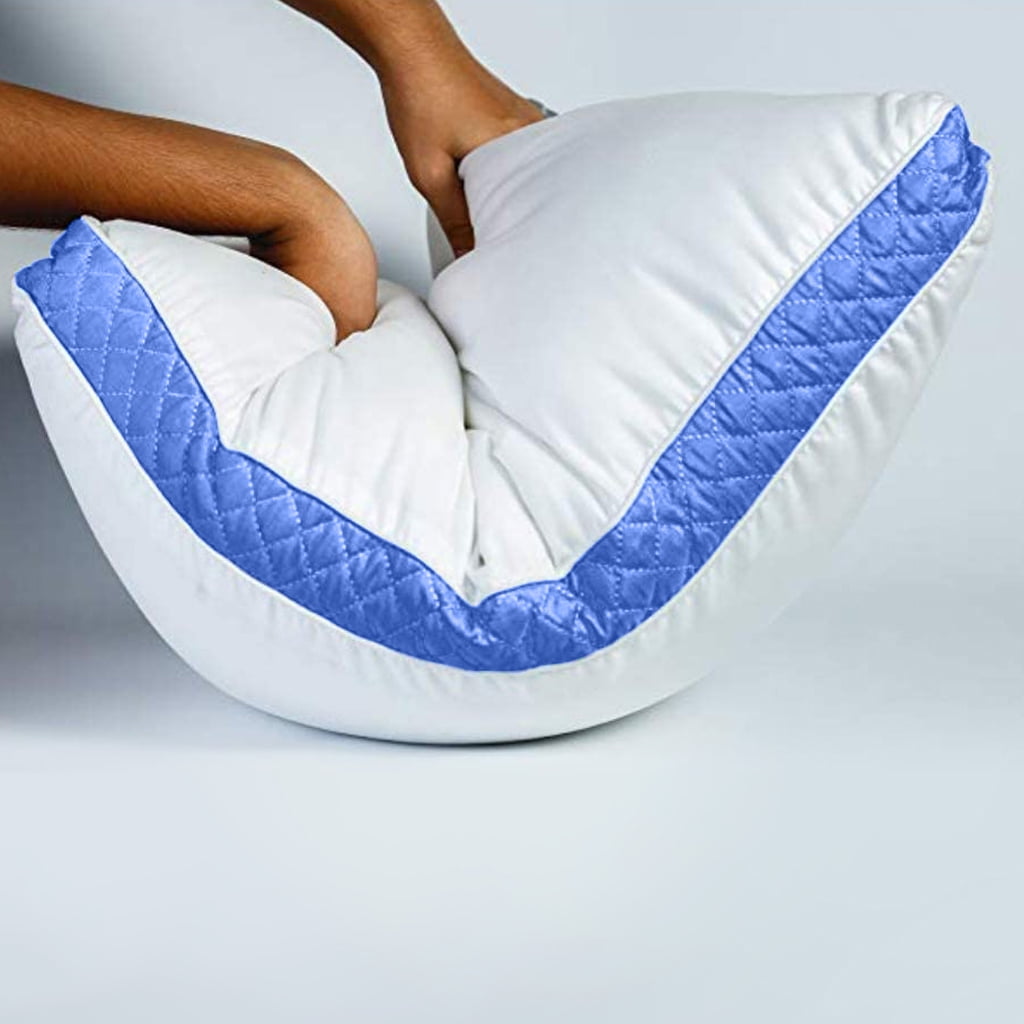 Fluffy Shredded Gusseted Quilted King Size Bed Pillows Set of 2, Blue Bed Pillows for Side Sleepers and Back Sleepers - Ergonomic Memory Foam Pillow for Neck Pain Support Detail