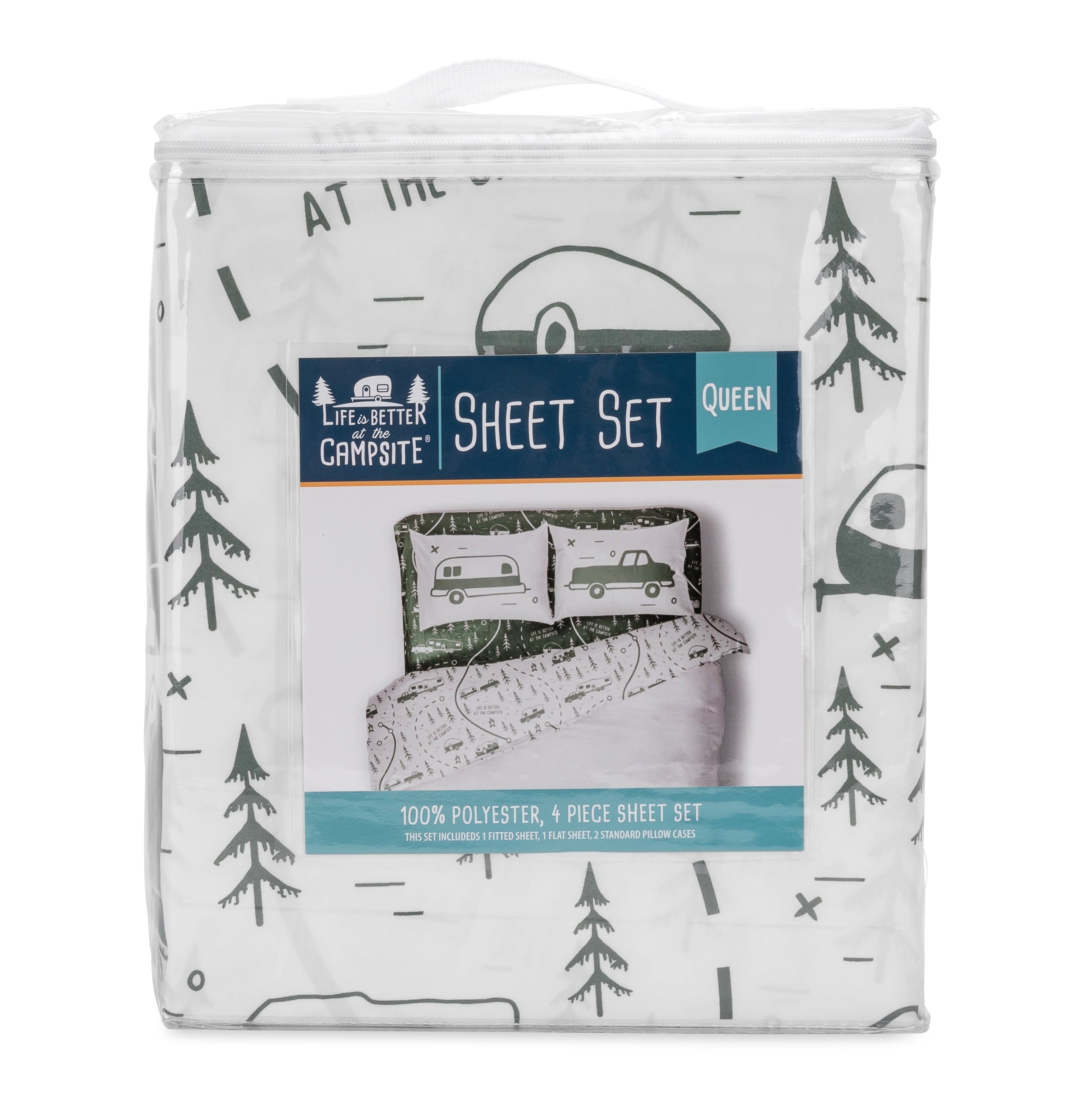 Ultra-Soft RV Queen Bed Sheet Set, Green Map, Polyester (53476) - Breathable Egyptian Cotton Flat & Fitted Sheets Detail