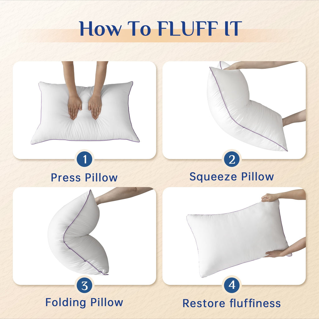 Fluffy Shredded Pillows Standard Size Set of 2, Hotel Down Alternative Sleeping Bed Pillows for Side Back Stomach Sleepers - Hotel Quality Plush Sleeping Pillows Detail