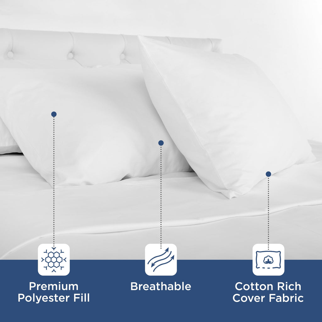 Hotel Collection 2-Pack Down Alternative White Bed Pillows, Standard - Orthopedic Shredded Foam Bed Pillow Set Detail