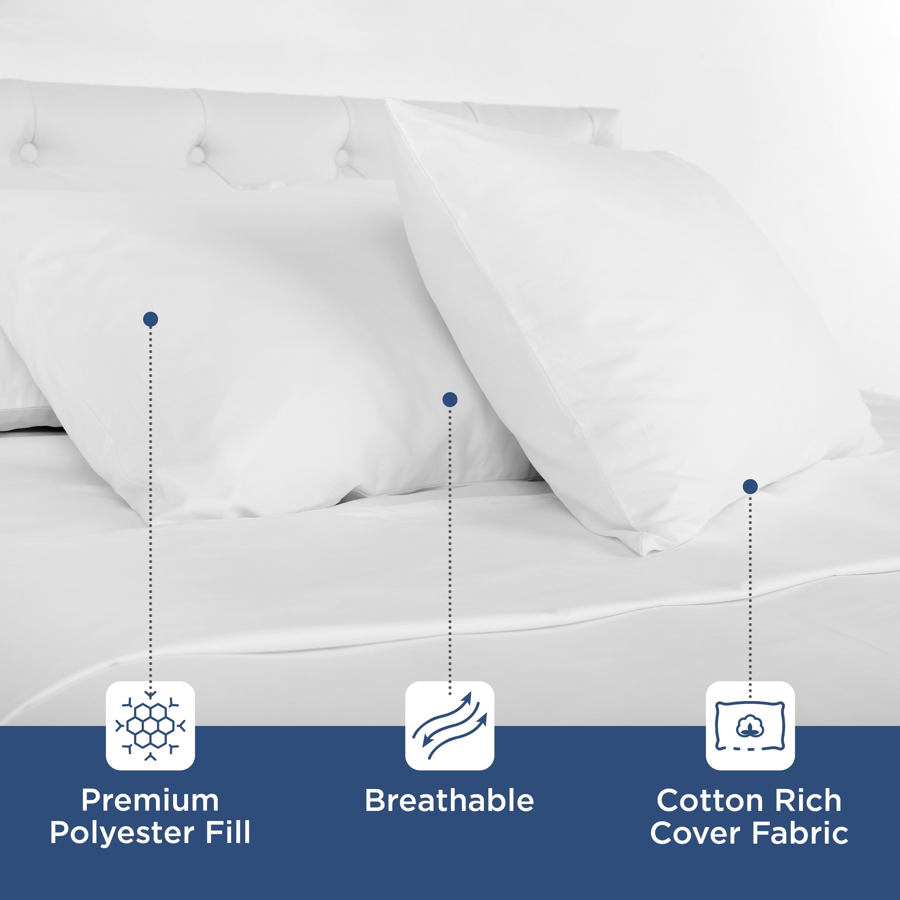 Hotel Collection 2-Pack Down Alternative White Bed Pillows, Standard - Orthopedic Shredded Foam Bed Pillow Set Detail